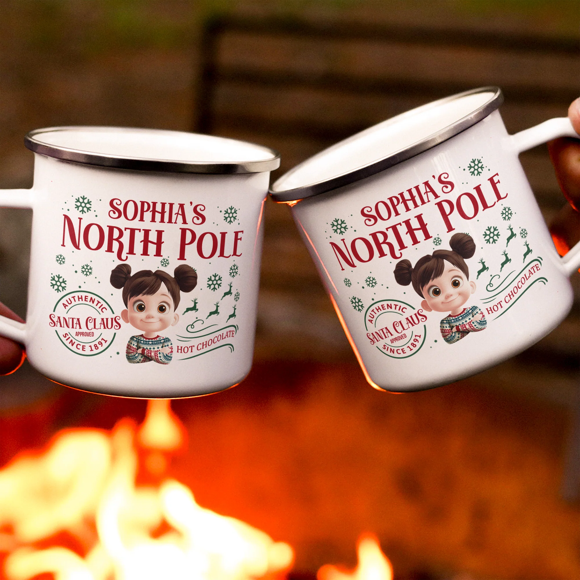 Kid's North Pole Hot Chocolate - Personalized Enamel Mug - Image 4