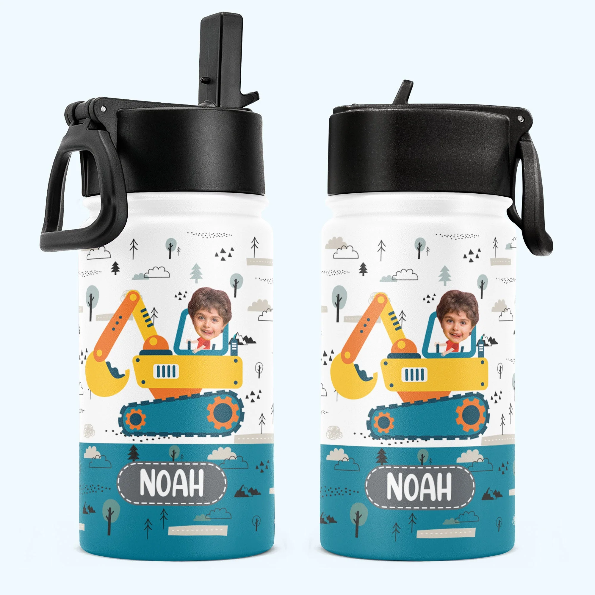 Kids Riding Vehicle - Personalized Photo Kids Water Bottle With Straw Lid - Image 2