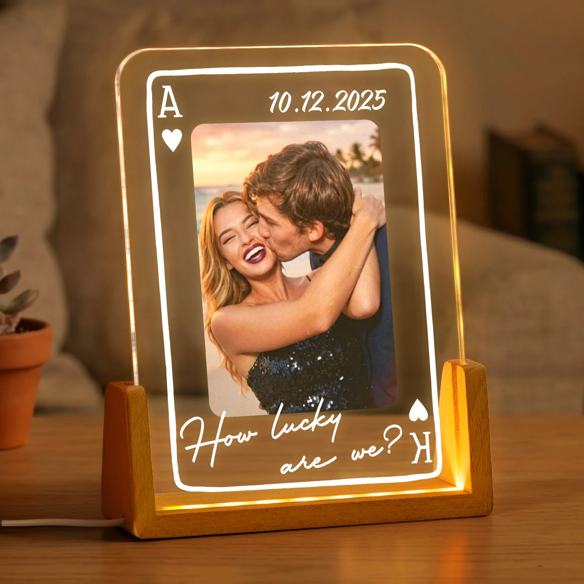 King And Queen Custom Couples Photo How Luck We Are - Personalized Night Light