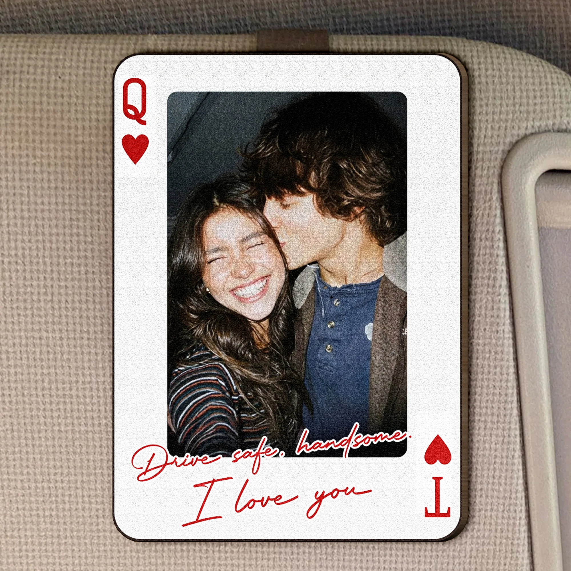 King & Queen Custom Couples Photo Drive Safe I Love You We're A Perfect Pair - Personalized Wooden Photo Car Visor Clip - Image 4