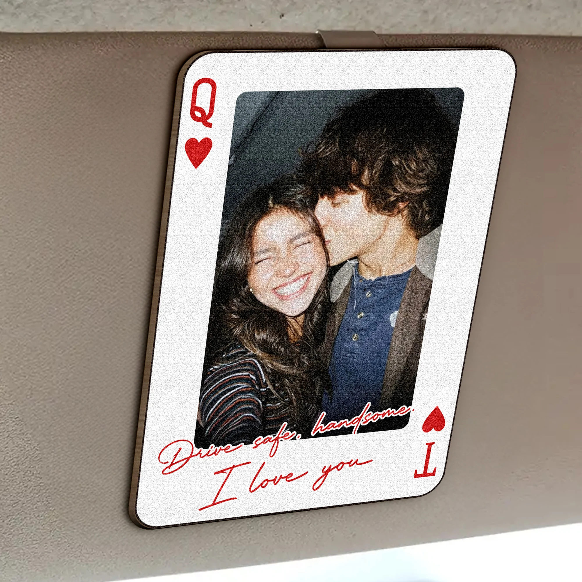 King & Queen Custom Couples Photo Drive Safe I Love You We're A Perfect Pair - Personalized Wooden Photo Car Visor Clip - Image 5