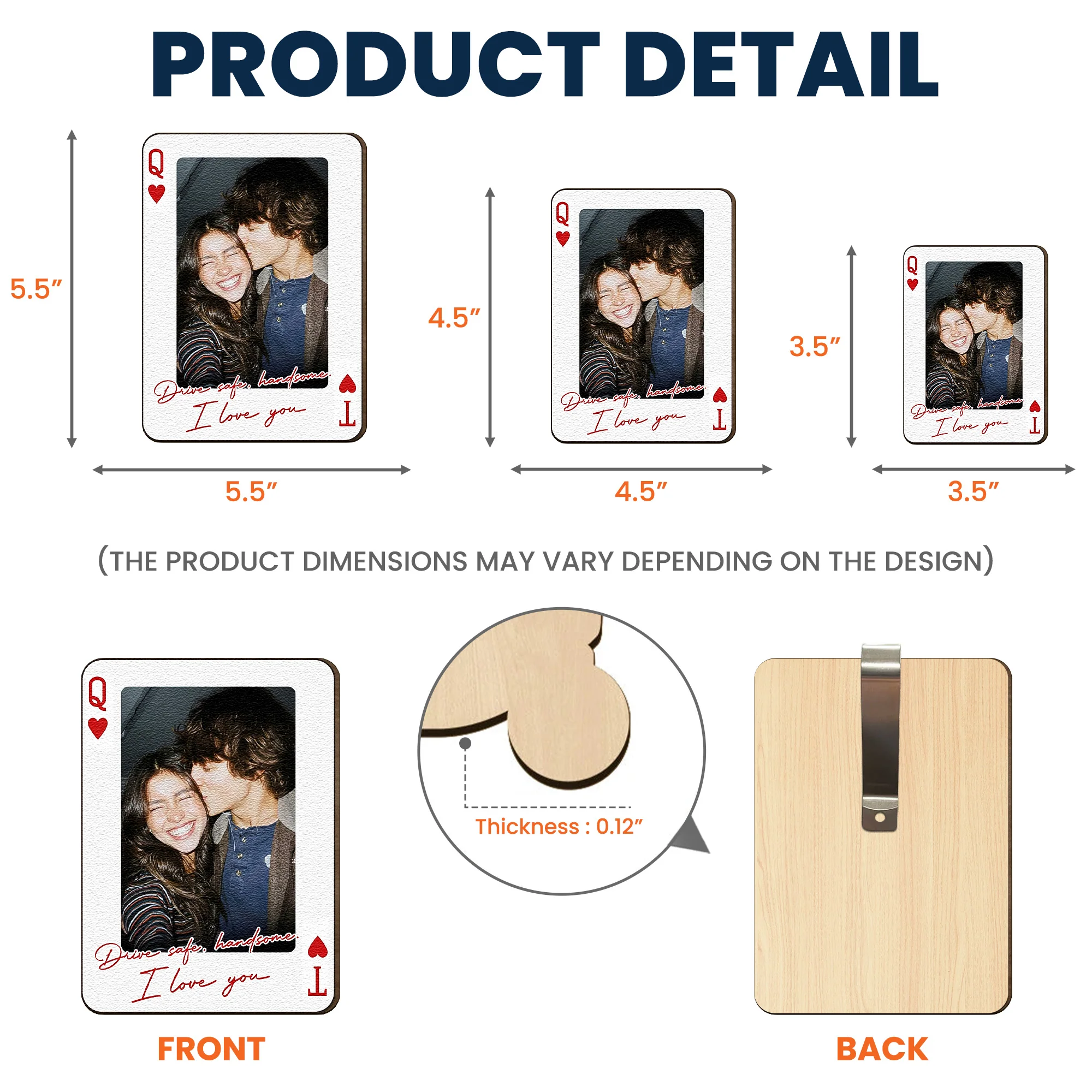 King & Queen Custom Couples Photo Drive Safe I Love You We're A Perfect Pair - Personalized Wooden Photo Car Visor Clip - Image 7