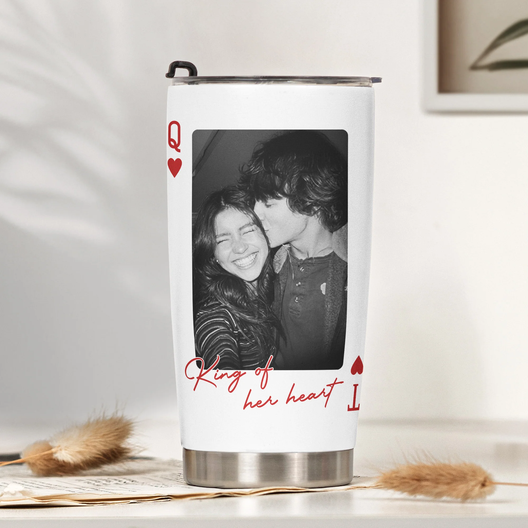 King & Queen Of Heart Custom Couples Photo Lucky Us - Personalized Photo Tumbler Cup - Image 5
