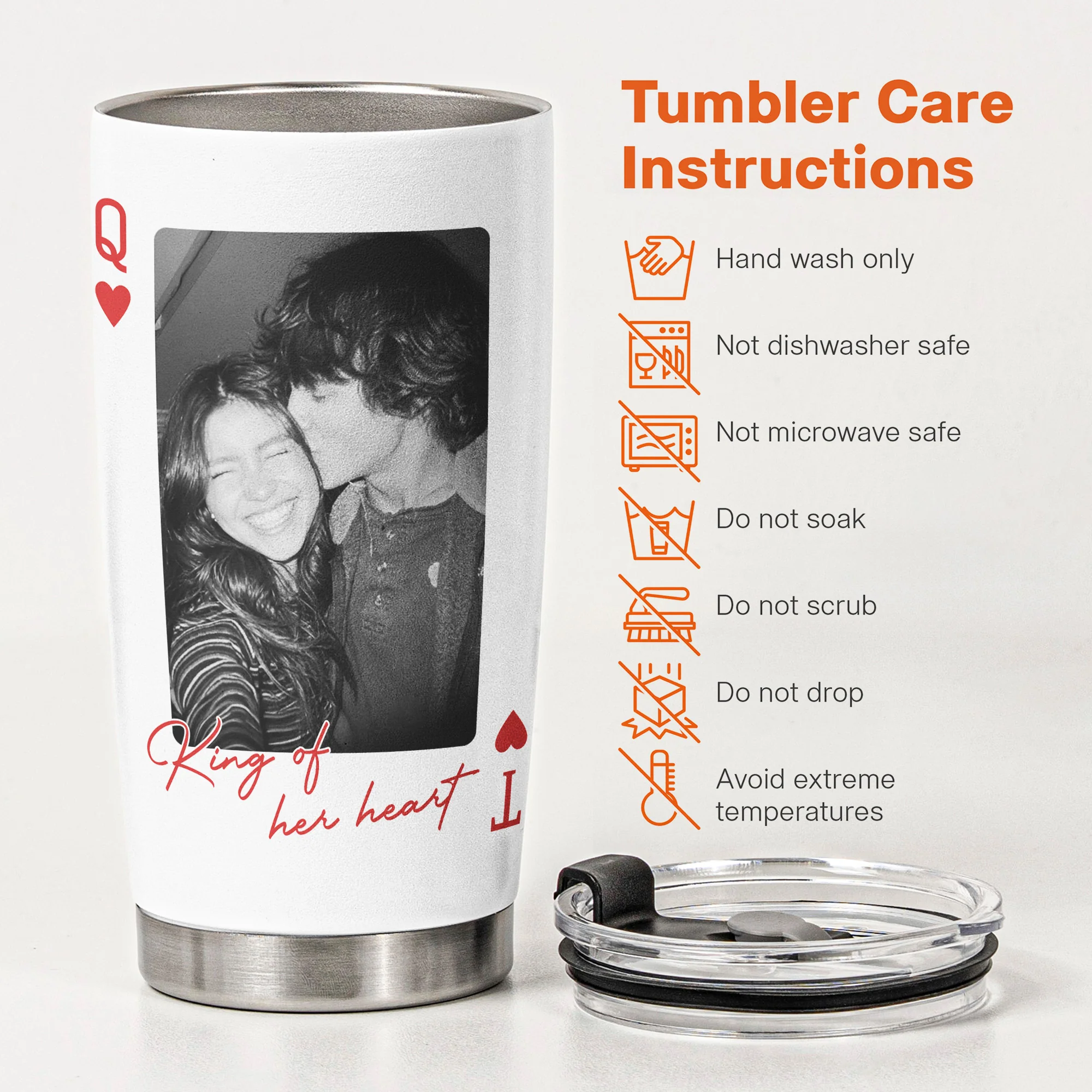King & Queen Of Heart Custom Couples Photo Lucky Us - Personalized Photo Tumbler Cup - Image 9