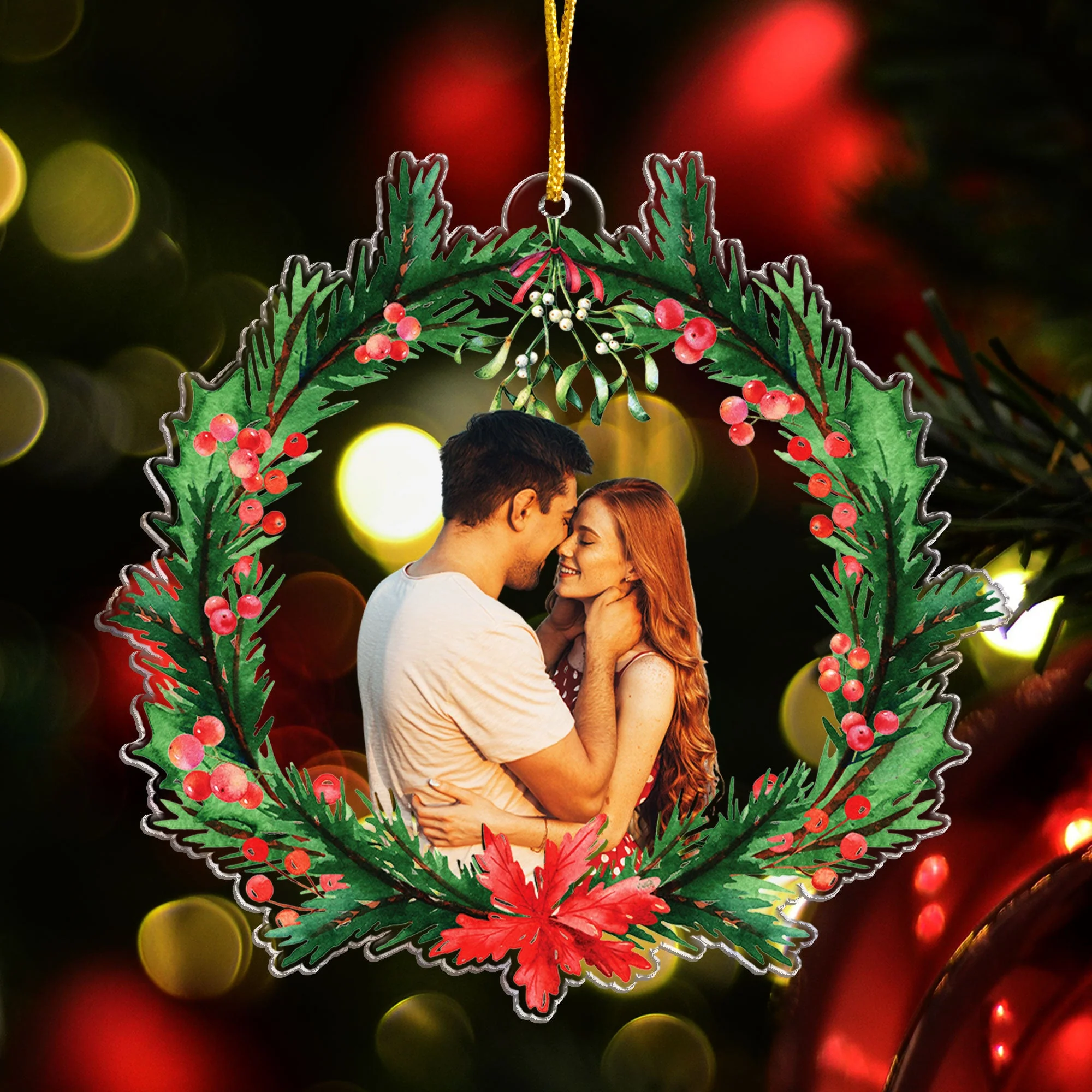 Kiss Me Under The Mistletoe - Personalized Acrylic Photo Ornament - Image 5