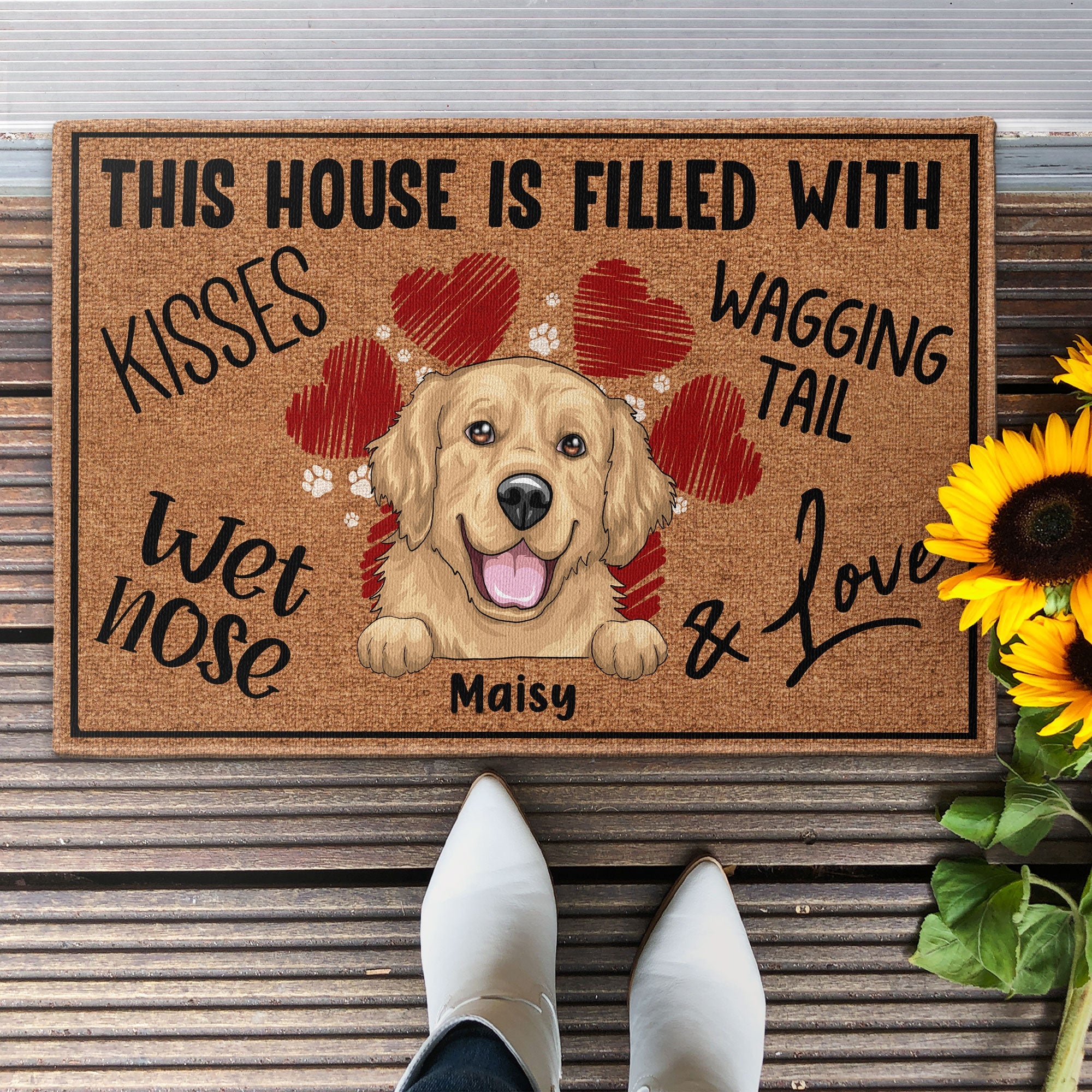 Kisses, Wet Nose, Wagging Tail , And Love - Personalized Doormat - Image 2