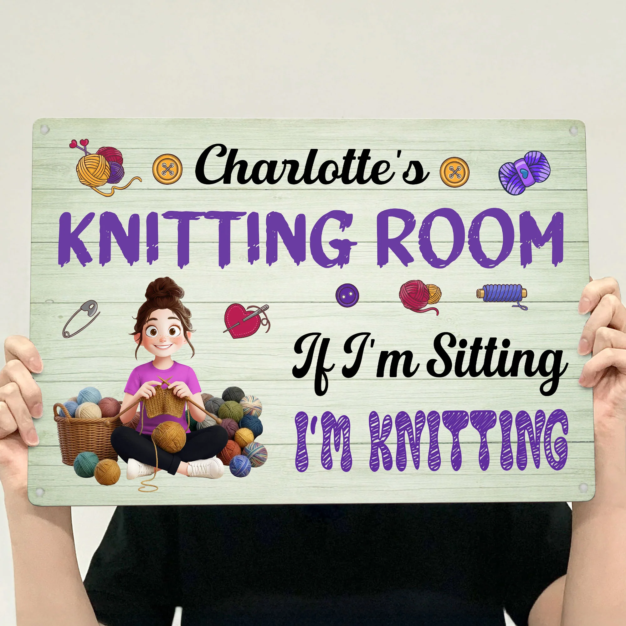 Knitting Room, Crochet Room - Personalized Metal Sign - Image 3