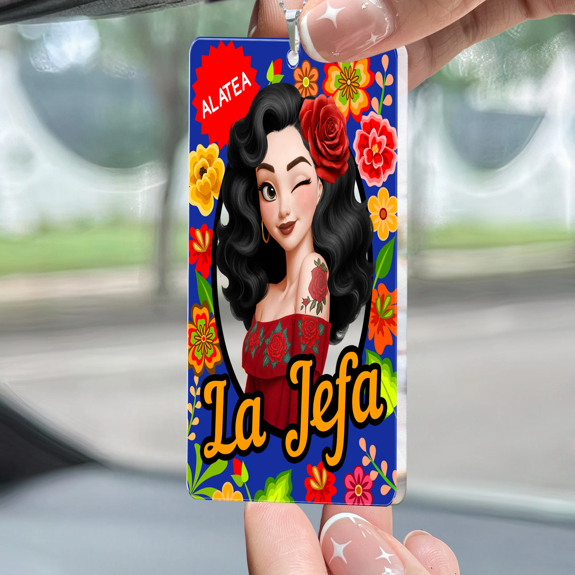La Jefa Hispanic Latina Mexicana Toy Box - Personalized Rear View Mirror Accessory - Image 2