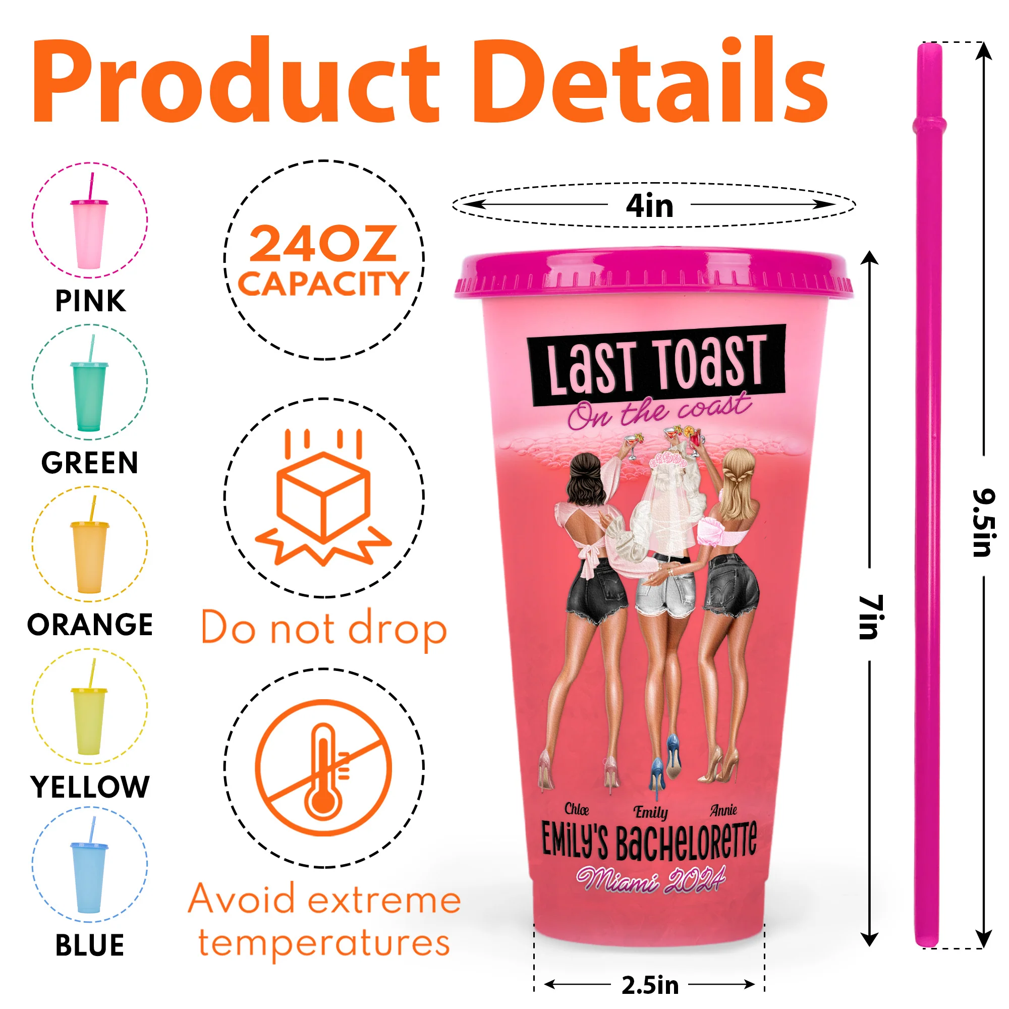 Last Toast On The Coast Bachelorette Gift - Personalized Color Changing Cup - Image 6