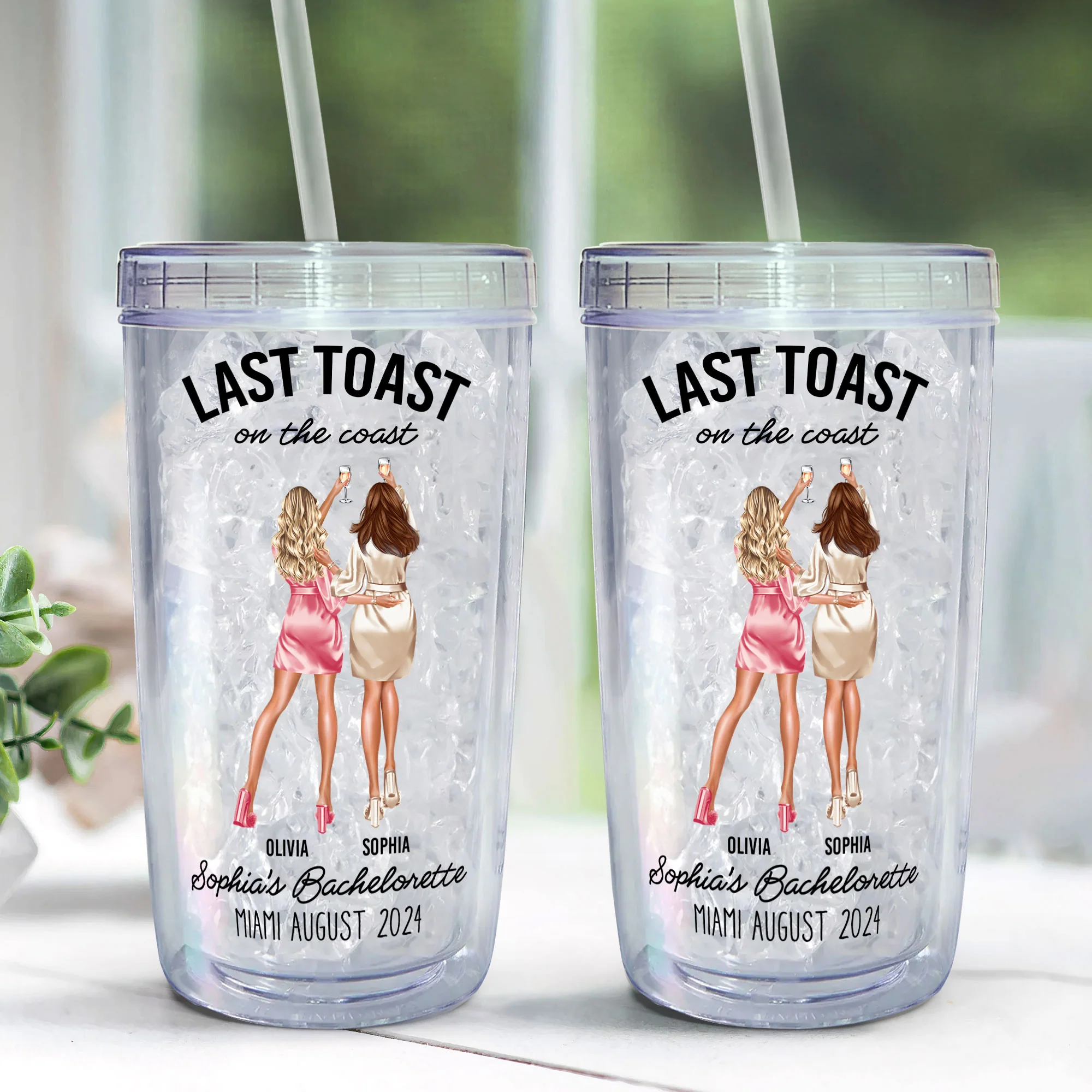 Last Toast On The Coast Bachelorette Party - Personalized Acrylic Tumbler With Straw - Image 3