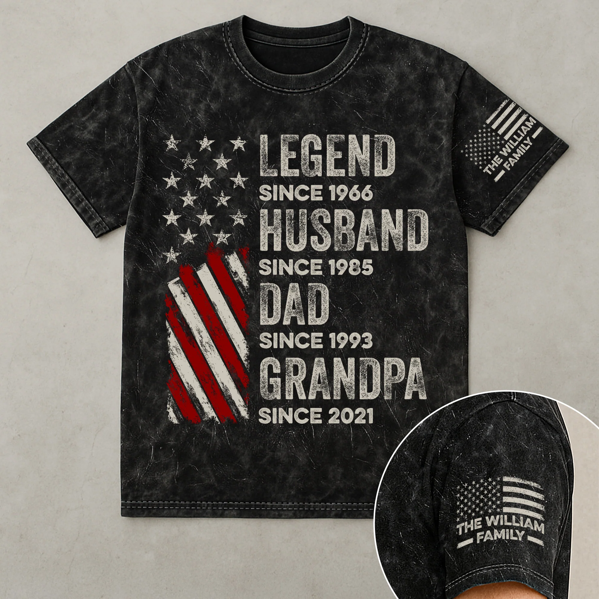 Legend, Husband, Dad And Grandpa - Personalized Acid Wash T‑Shirt - Image 3
