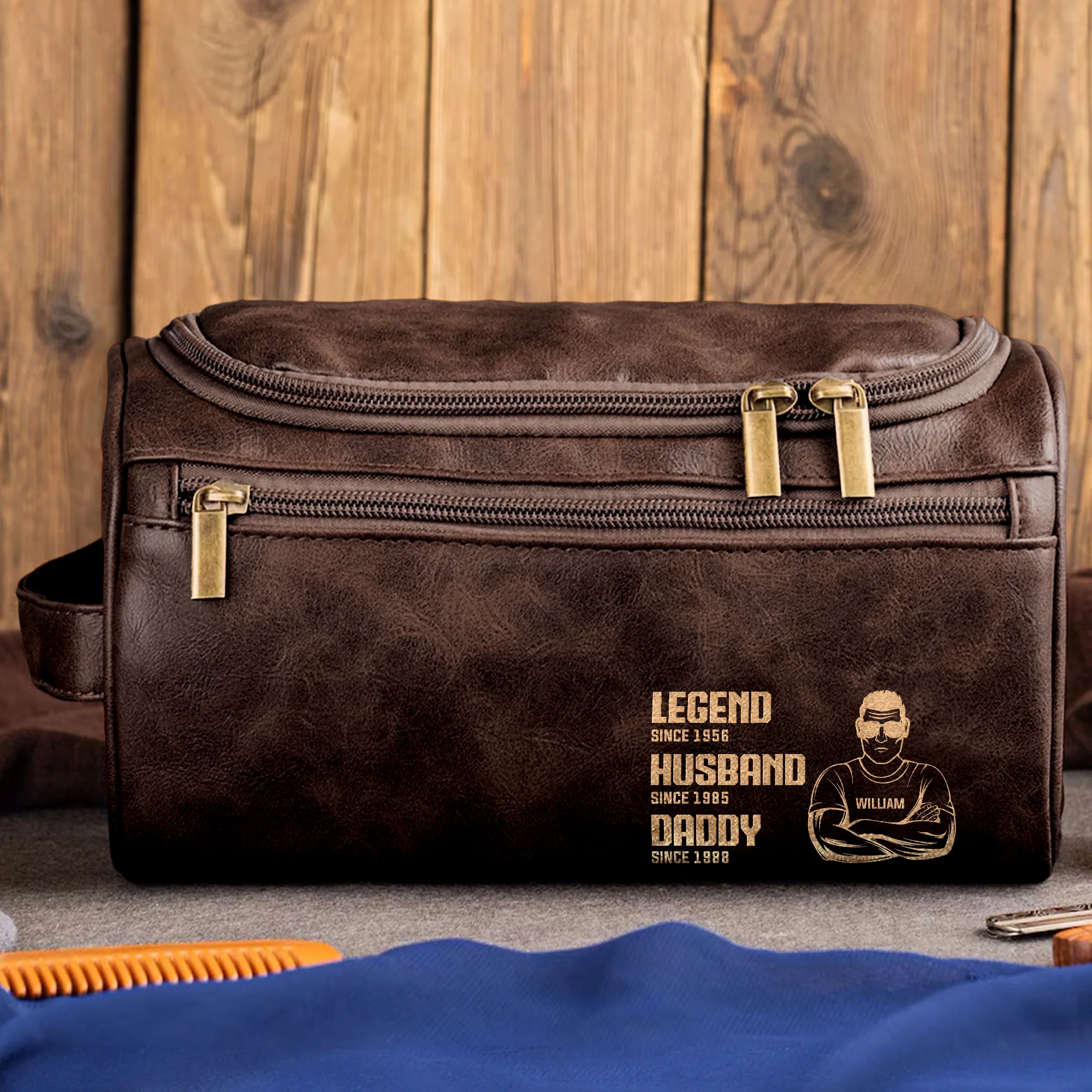 Legend, Husband, Daddy - Personalized Leather Toiletry Bag - Image 3