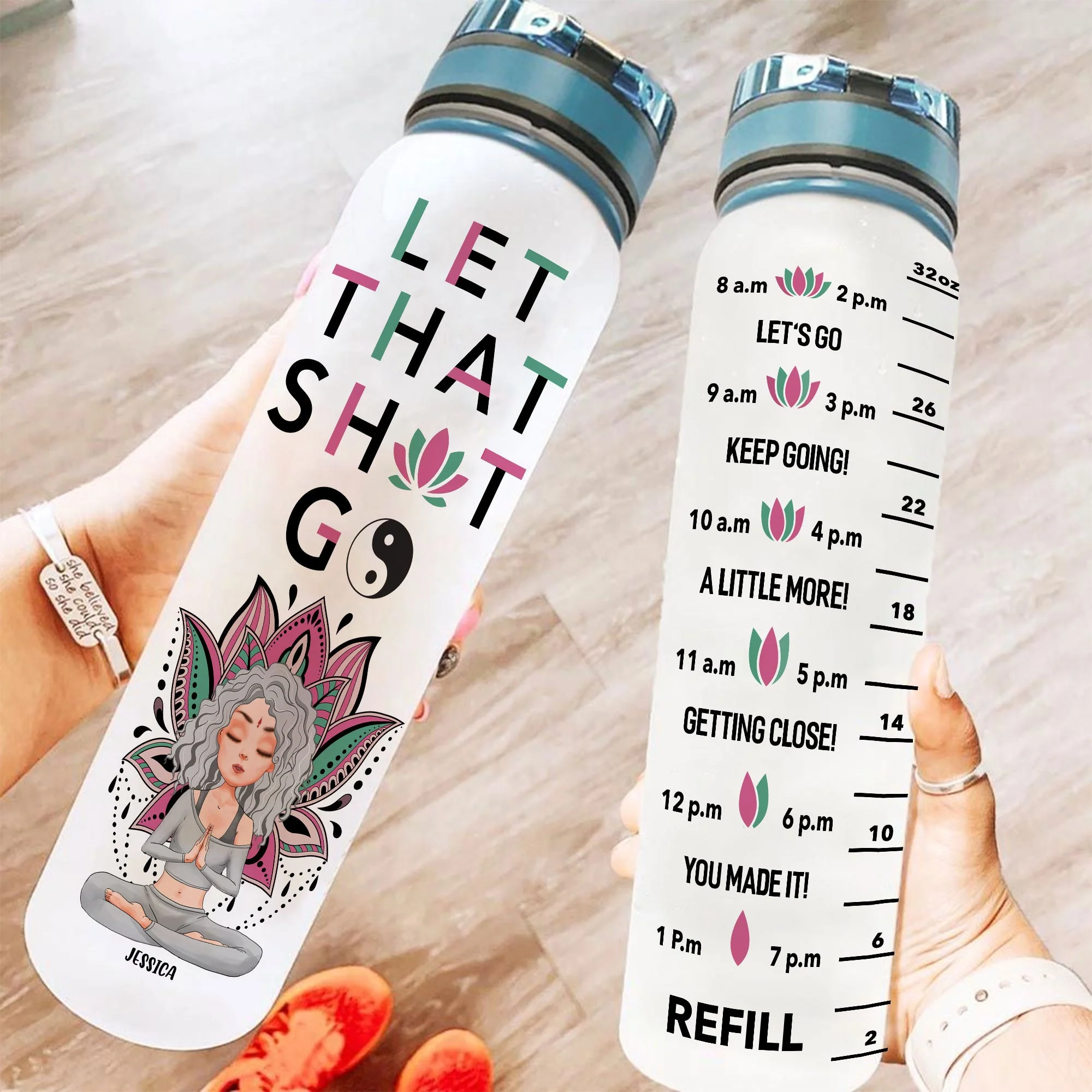 Let That Go - Personalized Water Bottle With Time Marker - Birthday, Motivation Gift For Yoga Girl, Yoga Lover - Image 2