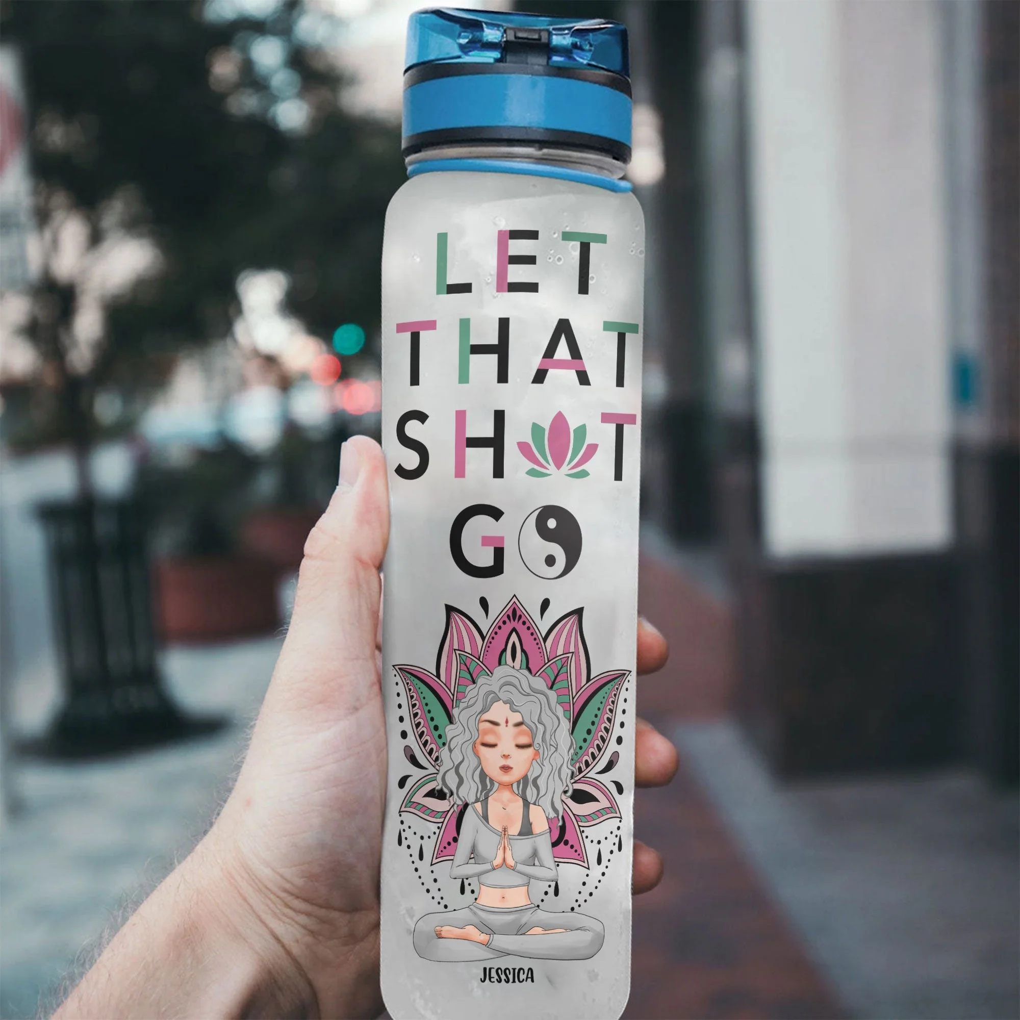 Let That Go - Personalized Water Bottle With Time Marker - Birthday, Motivation Gift For Yoga Girl, Yoga Lover - Image 3