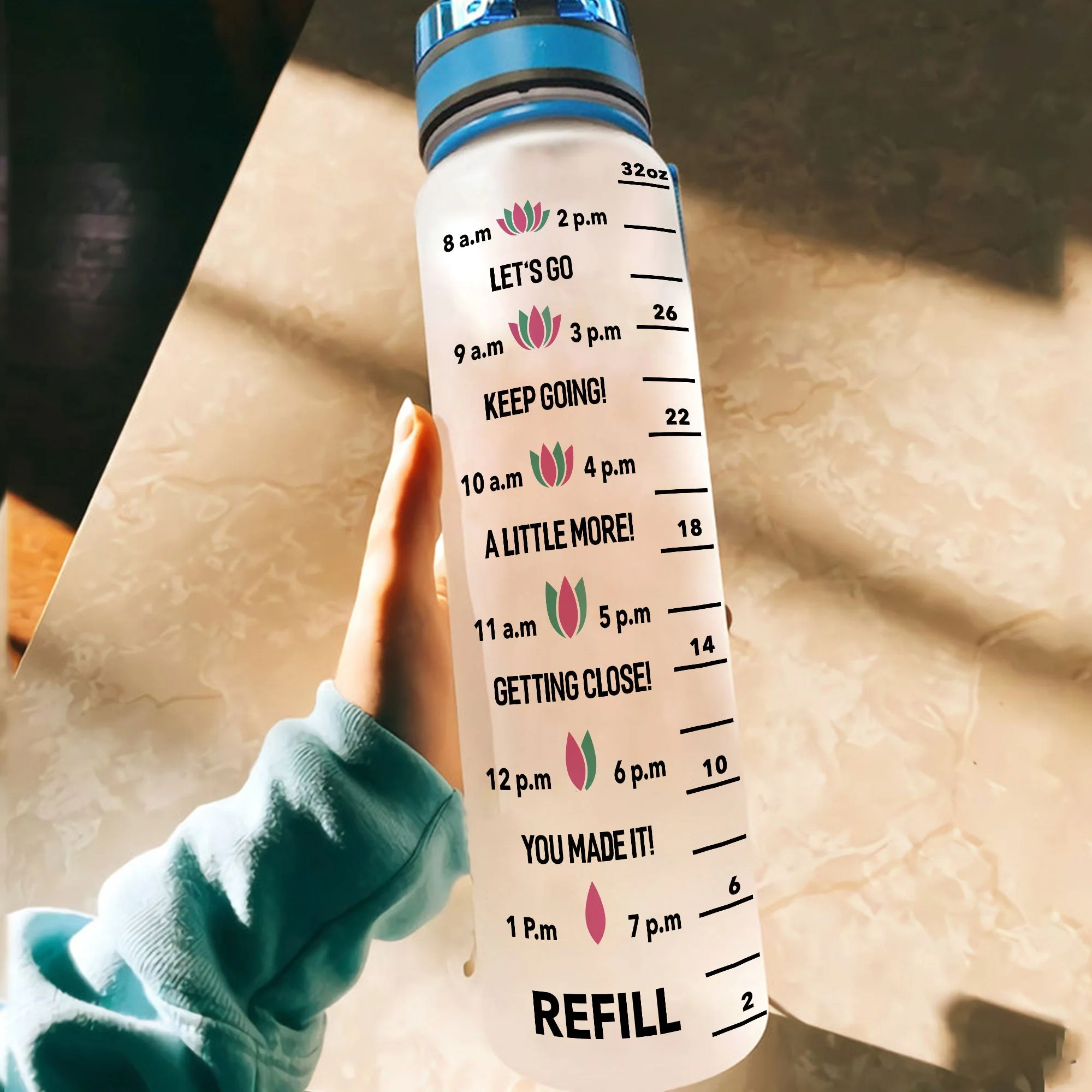 Let That Go - Personalized Water Bottle With Time Marker - Birthday, Motivation Gift For Yoga Girl, Yoga Lover - Image 4