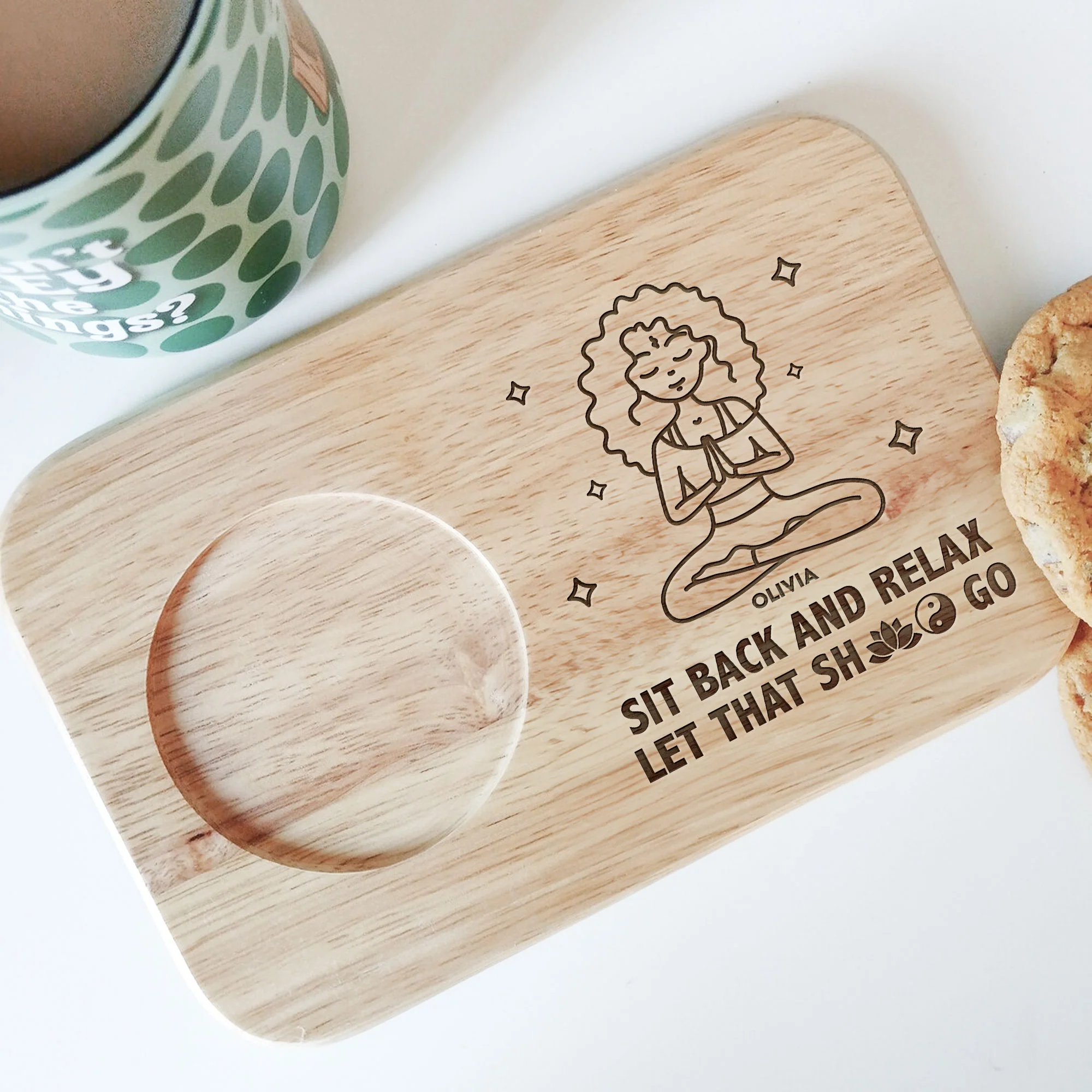 Let That S#!T Go - Personalized Custom Engraved Wooden Tea & Biscuit Board - Image 3