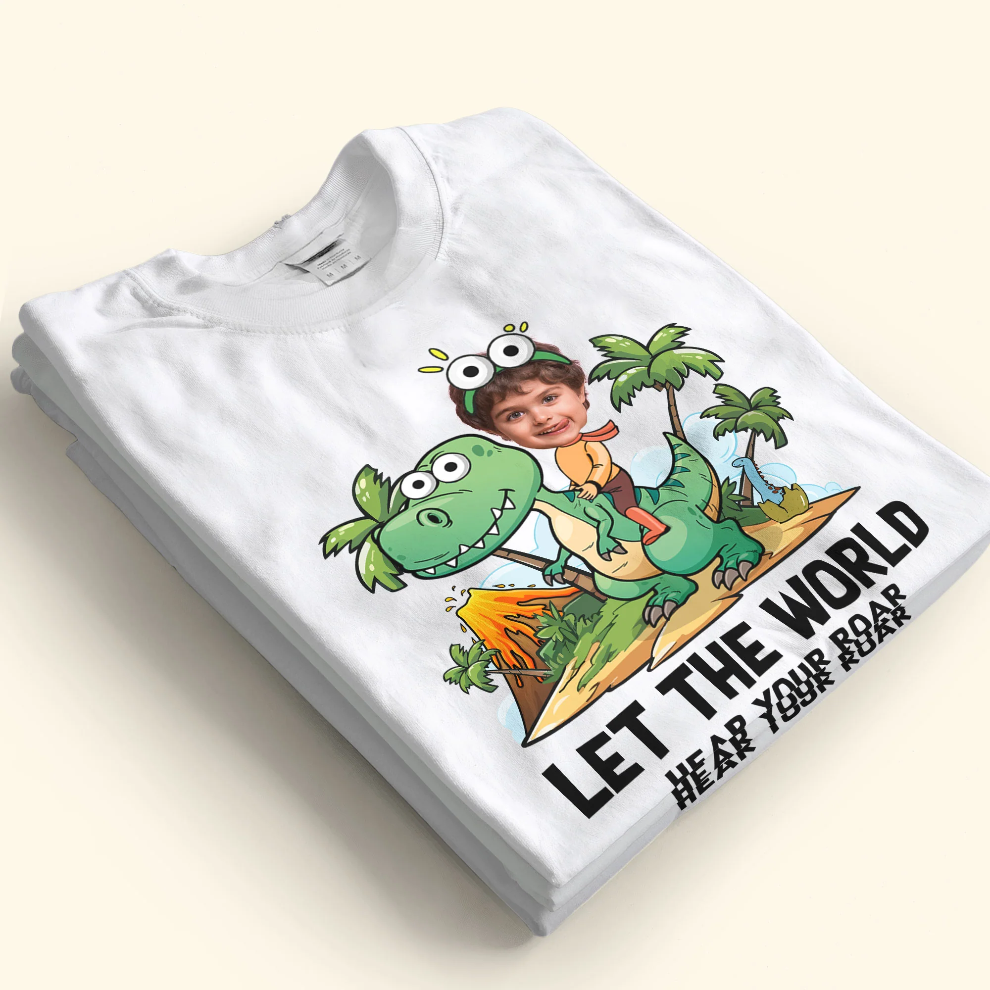 Let The World Hear Your Roar Cute Dinosaur Kid Shirt - Personalized Photo Shirt - Image 5