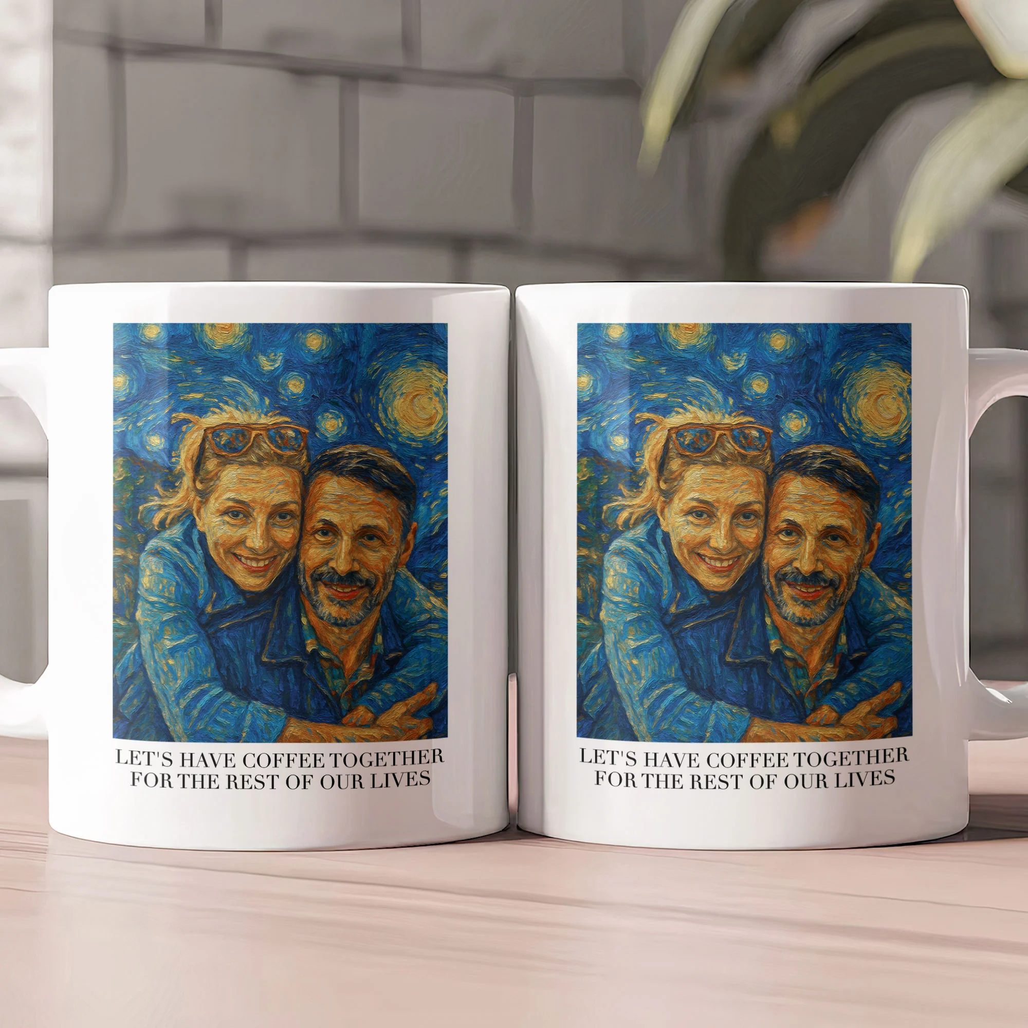 Let's Have Coffee Together Van Gogh Art Couple Mug - Personalized Photo Mug - Image 2