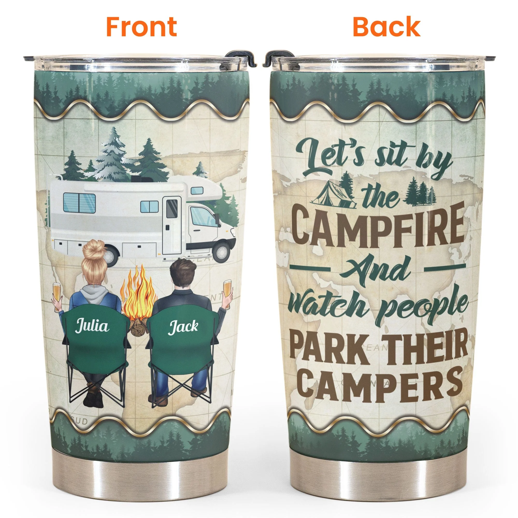Let's Sit By The Campfire - Personalized Tumbler Cup - Birthday, Christmas Gift For Camping Friends - Image 4