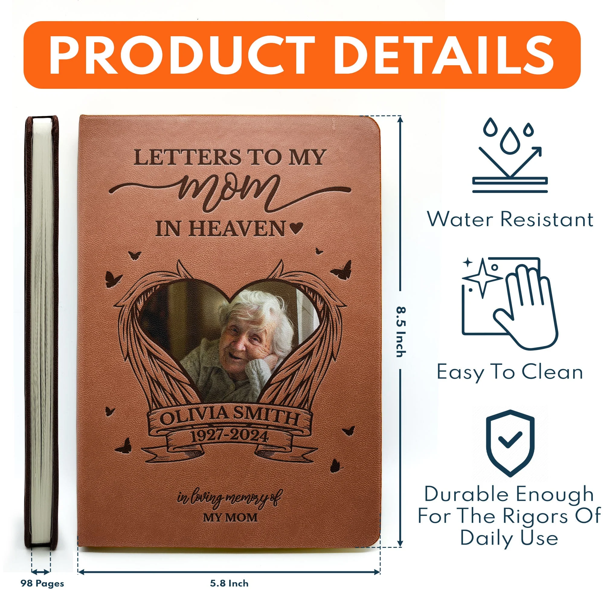 Letter To My Mom In Heaven Memorial Gift - Personalized Photo Leather Journal - Image 6