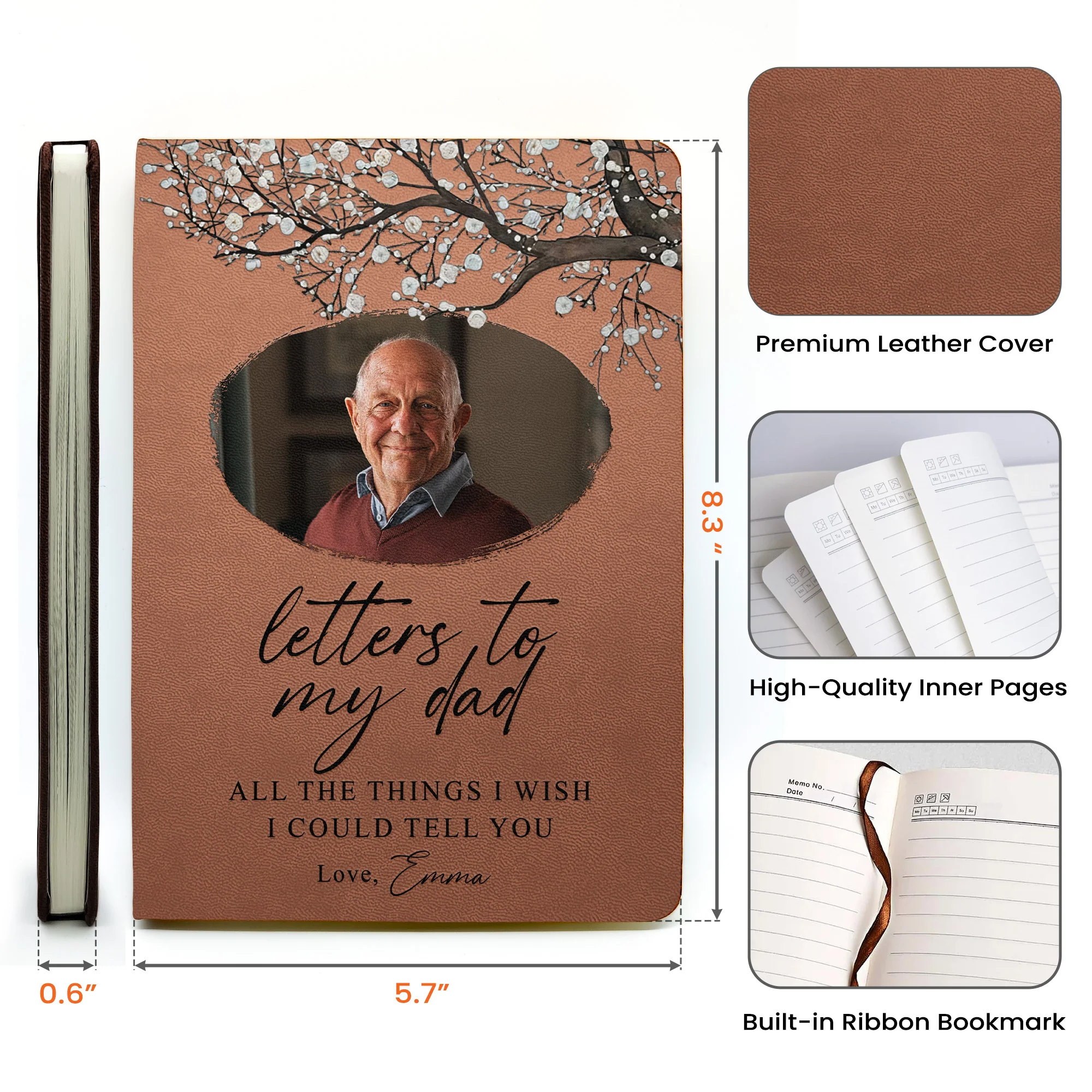 Letters To My Dad - Personalized Photo Leather Journal - Image 8