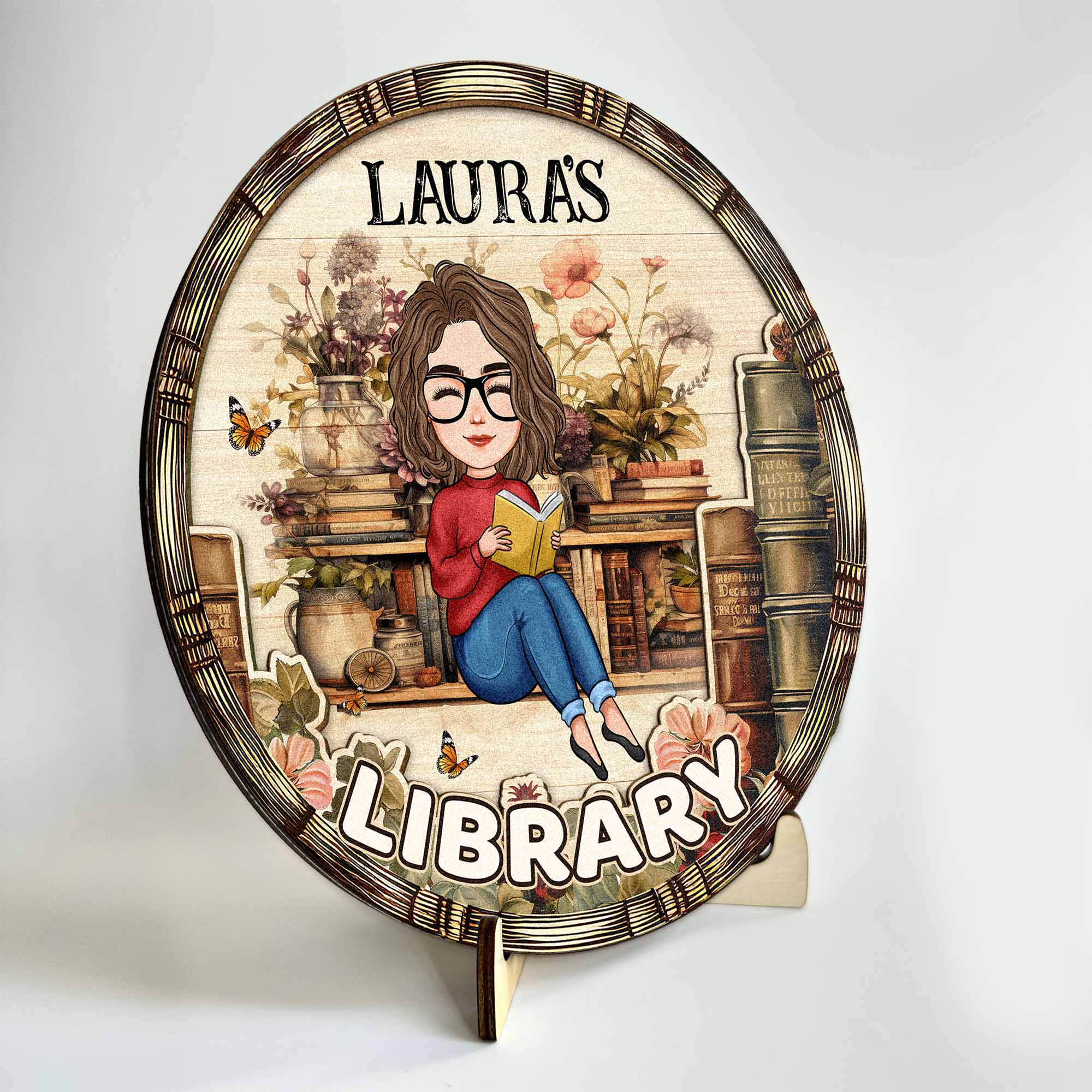 Library Sign Gift For Book Lovers - Personalized Wooden Plaque - Image 3