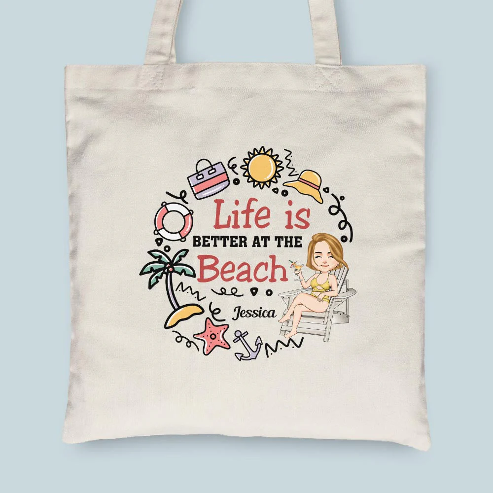 Life Is Better At The Beach - Personalized Tote Bag - Birthday, Vacation Gift For Her, Summer Gift, Beach Lover, Beach Essential Bag - Image 4