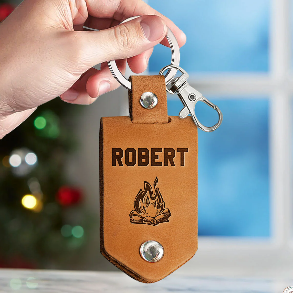 Life Is Better By The Camp Fire - Personalized Leather Photo Keychain - Image 4