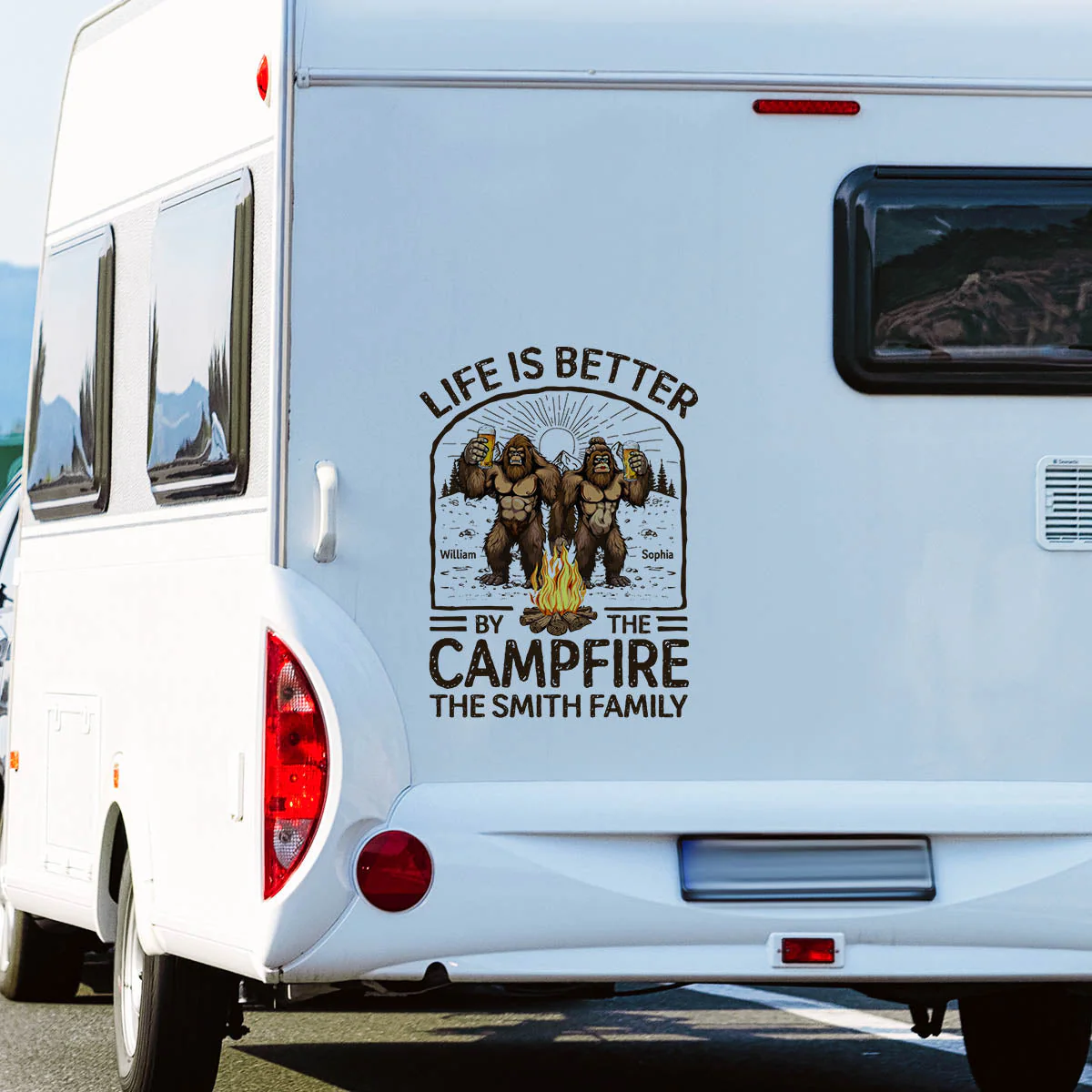 Life Is Better By The Campfire Bigfoot Couple - Personalized RV Decal - Image 3