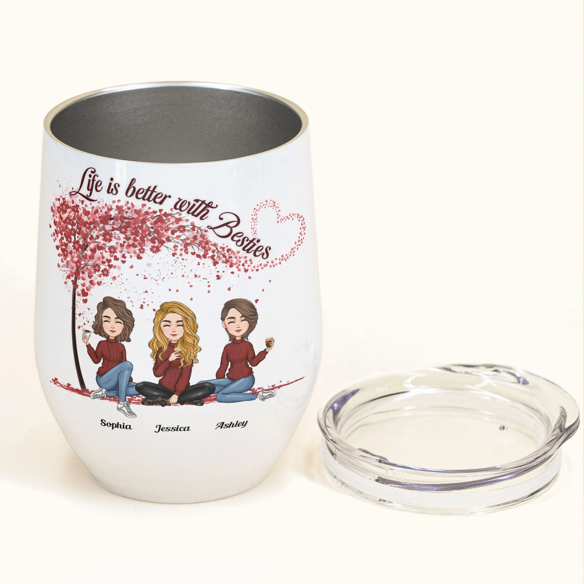 Life Is Better With Besties - Red Tree - Personalized Wine Tumbler - Christmas, New Year Gift For Sisters, Sistas, Besties, Soul Sisters - Image 3