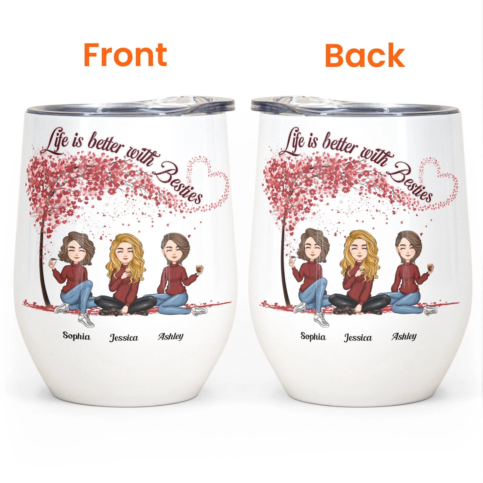 Life Is Better With Besties - Red Tree - Personalized Wine Tumbler - Christmas, New Year Gift For Sisters, Sistas, Besties, Soul Sisters - Image 4