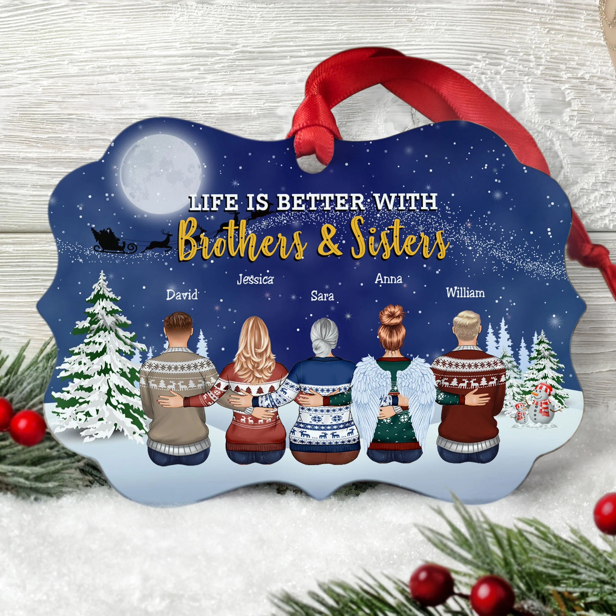 Life Is Better With Brothers And Sisters - Personalized Aluminum, Wooden Ornament - Christmas Gift For Brothers, Sisters, Besties - Image 2