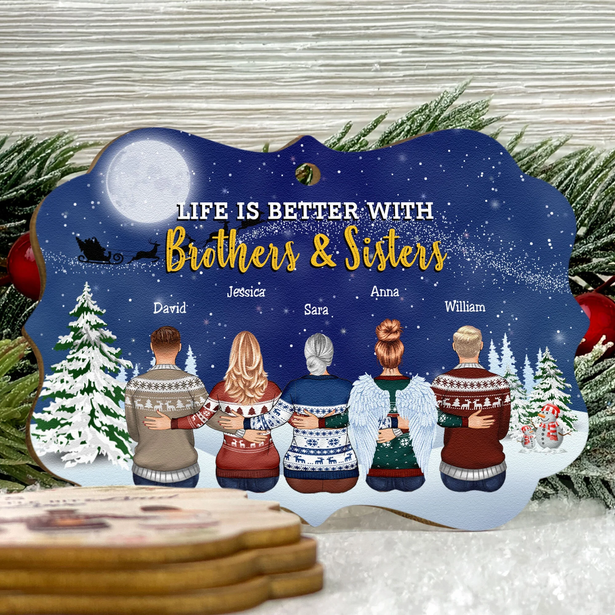 Life Is Better With Brothers And Sisters - Personalized Aluminum, Wooden Ornament - Christmas Gift For Brothers, Sisters, Besties - Image 3