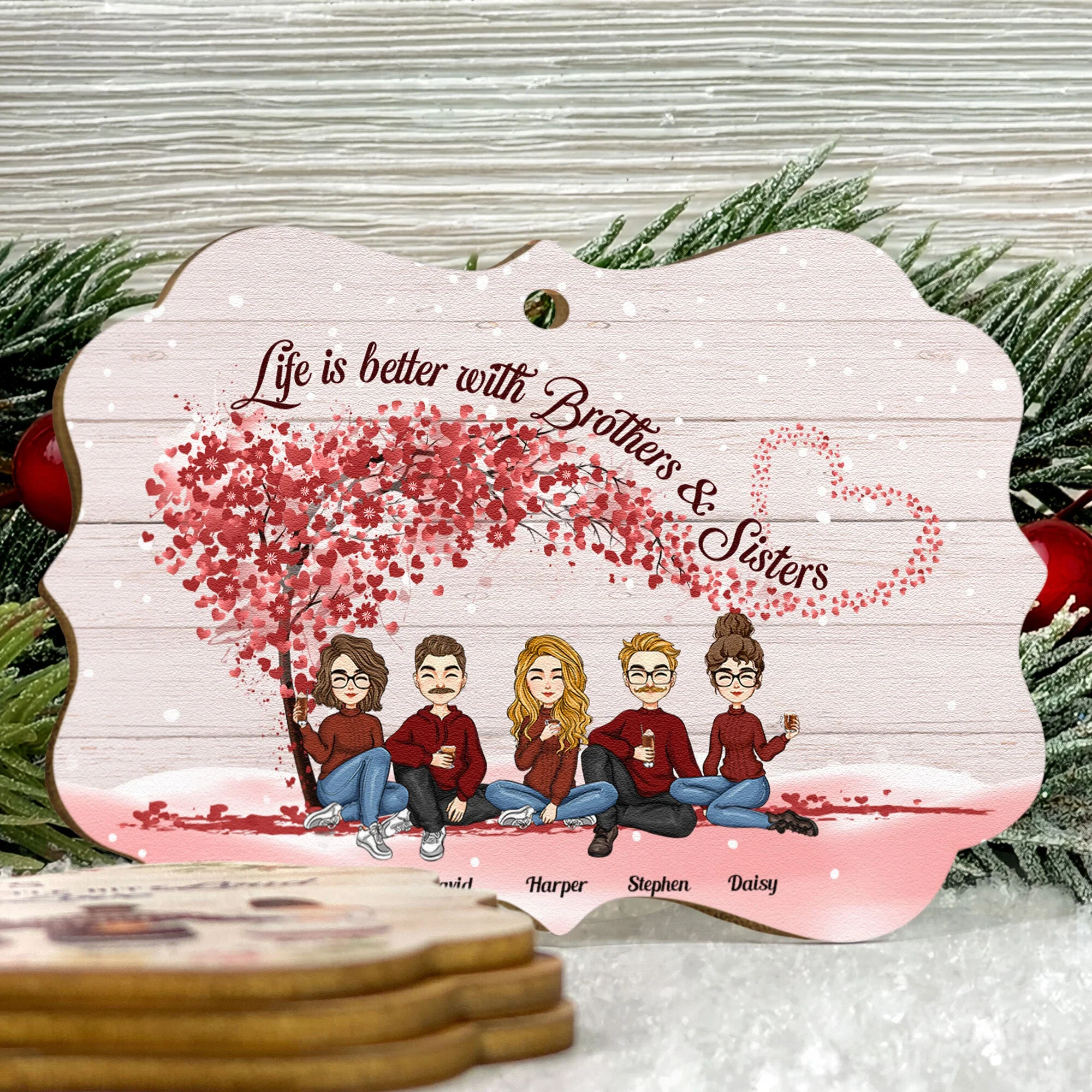 Life Is Better With Brothers & Sisters - Personalized Aluminum/ Wooden Ornament - Christmas, New Year Gift For Family, Sisters, Brothers, Sibling - Image 2