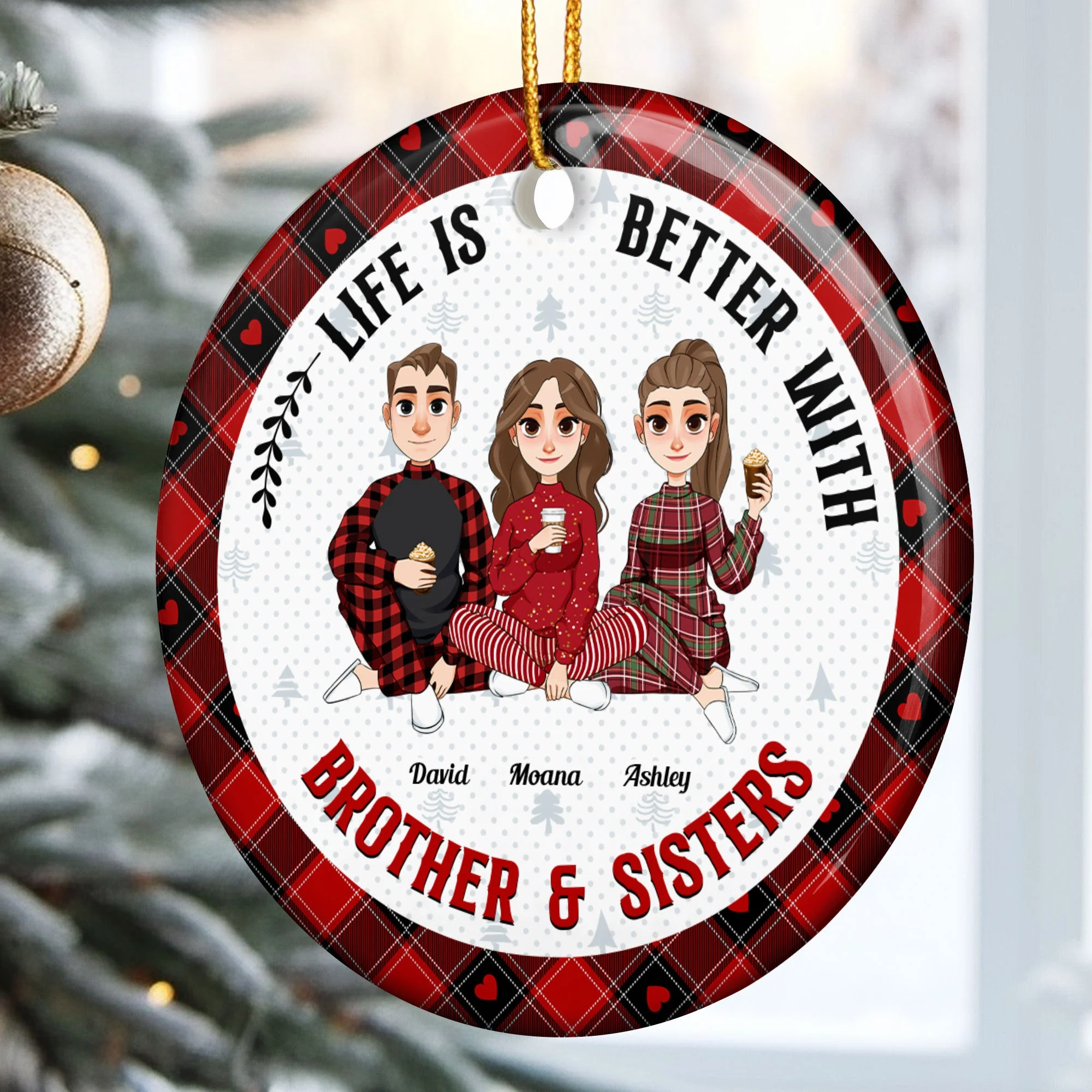 Life Is Better With Brothers & Sisters - Personalized Ceramic Ornament - Image 2