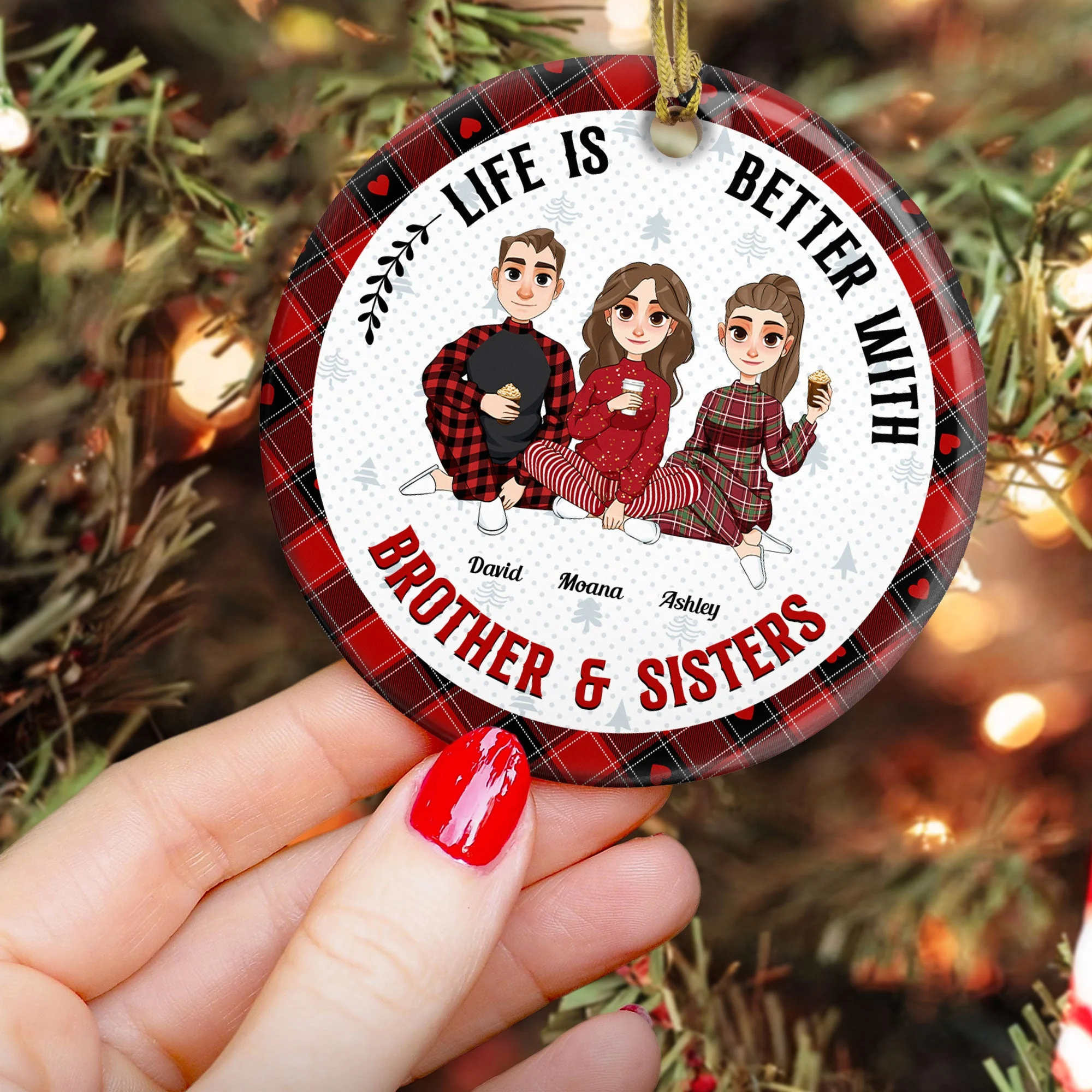 Life Is Better With Brothers & Sisters - Personalized Ceramic Ornament - Image 3