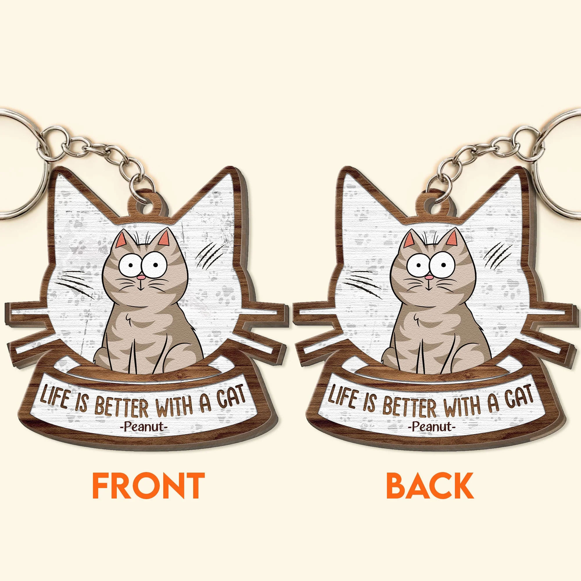 Life Is Better With Cats - Personalized Wooden Keychain - Image 3