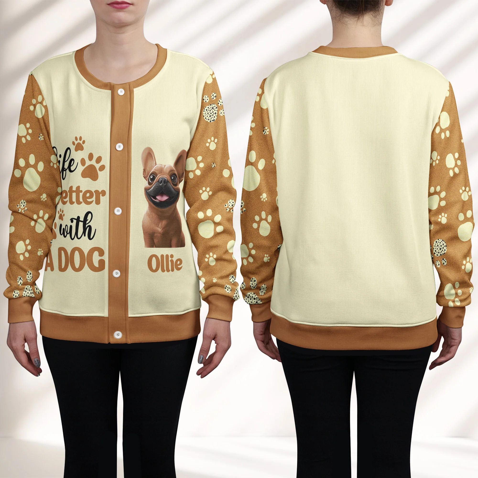 Life Is Better With Dogs - Personalized Crewneck Cardigan - Image 2