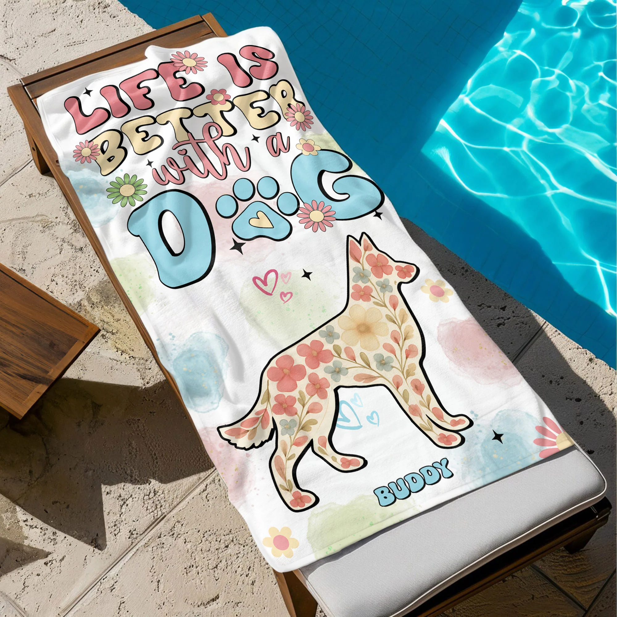 Life Is Better With Dogs - Personalized Quick-Dry Beach Towel - Image 3