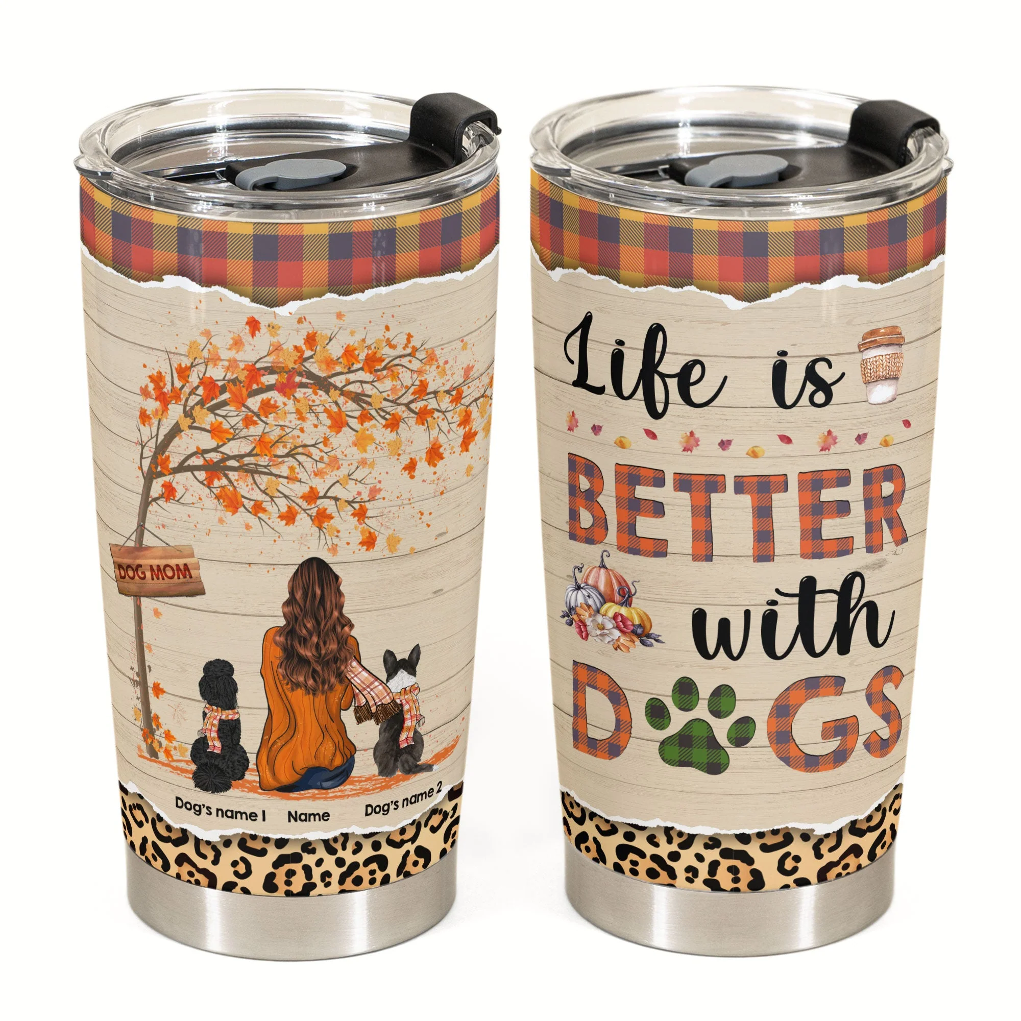 Life Is Better With Dogs - Personalized Tumbler Cup - Fall Season Gift For Dog Lover - Girl Back and Dog - Image 2