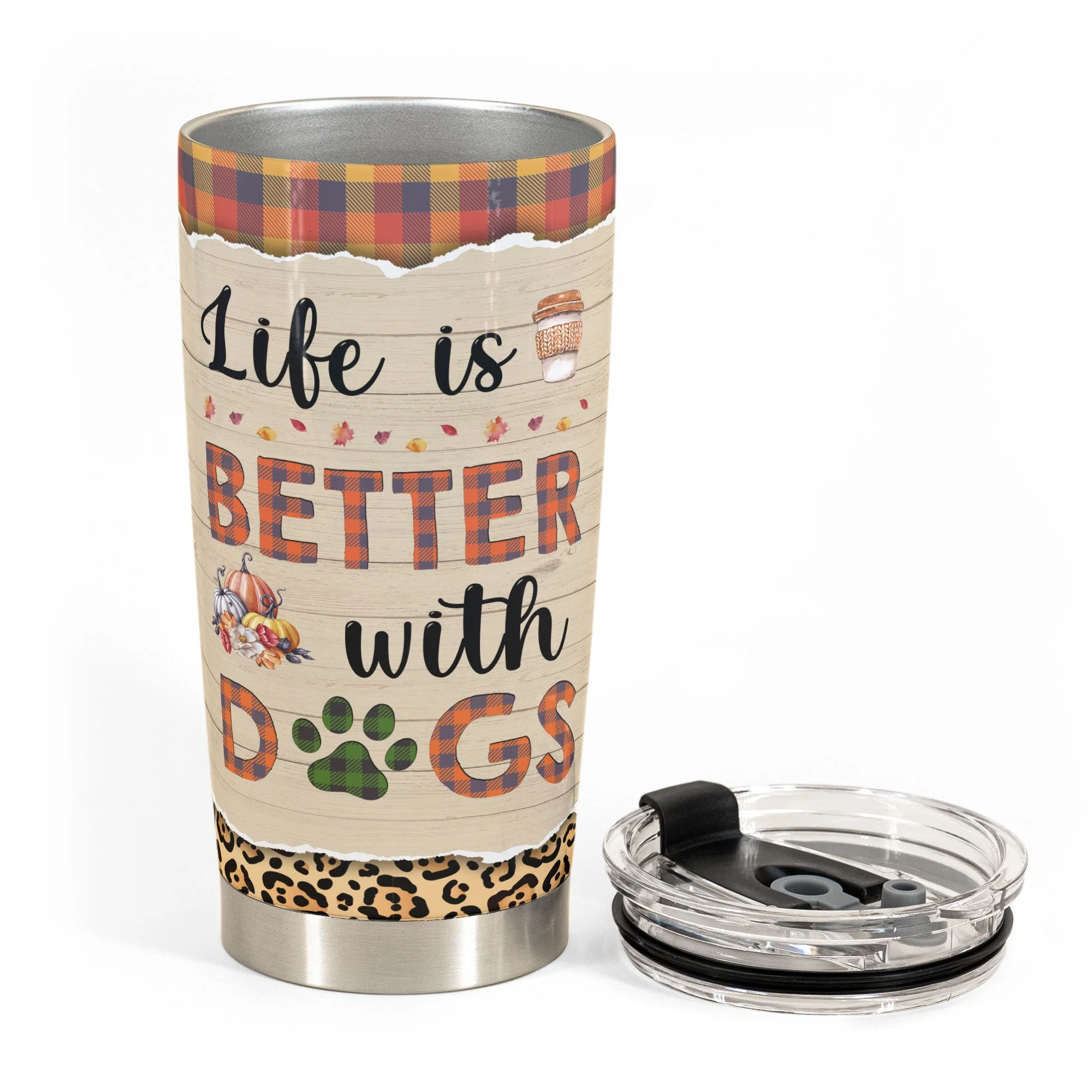 Life Is Better With Dogs - Personalized Tumbler Cup - Fall Season Gift For Dog Lover - Girl Back and Dog - Image 3