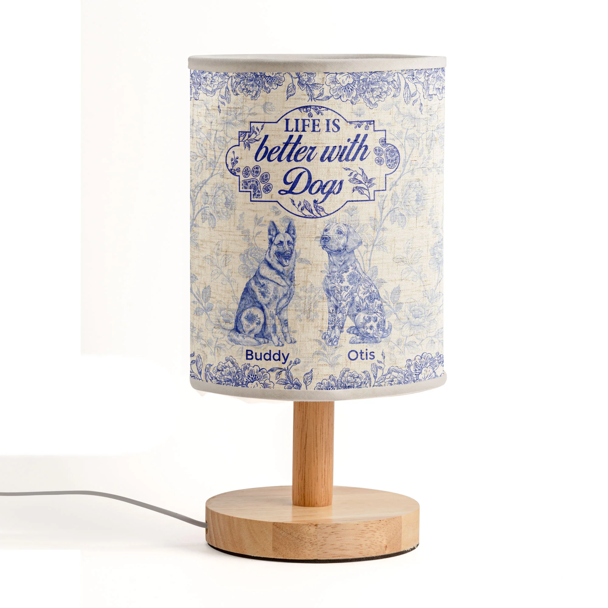 Life Is Better With Dogs Toile De Jouy Custom Breeds - Personalized Fabric Lamp - Image 2