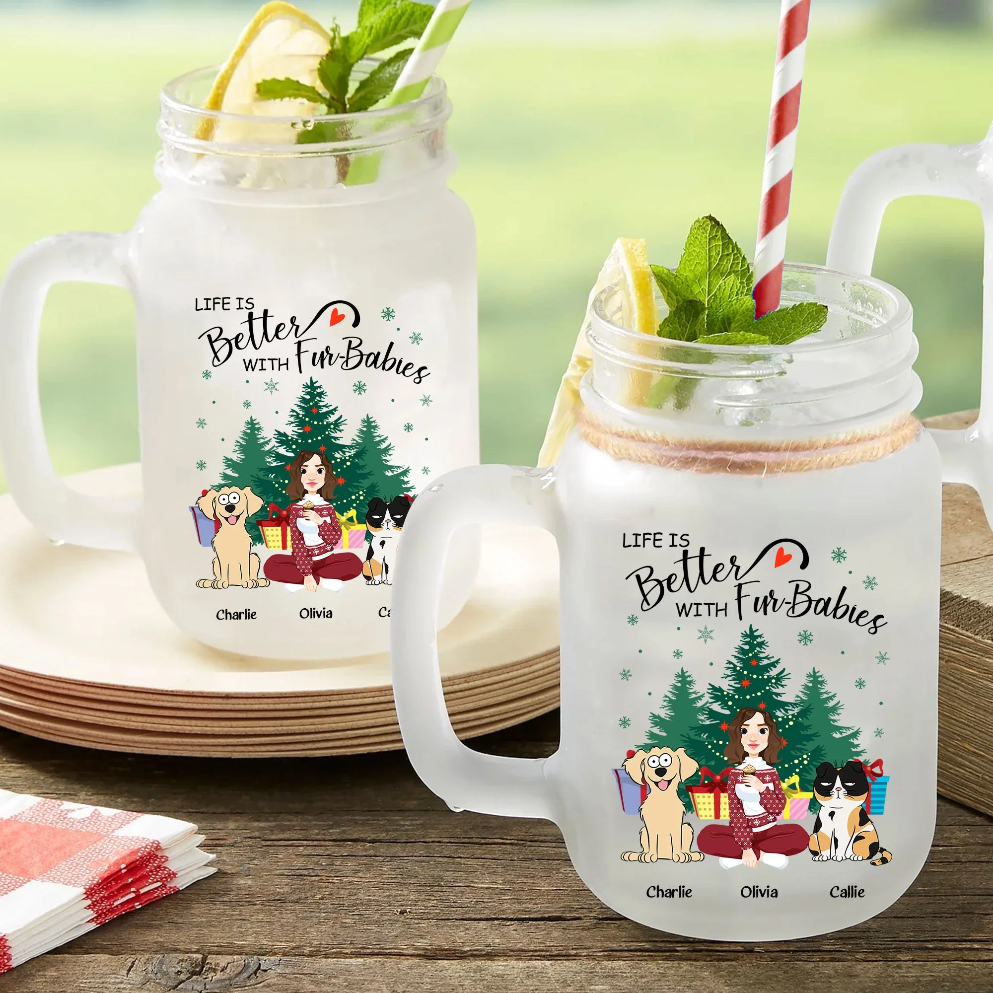 Life Is Better With Fur-Babies - Personalized Mason Jar Cup With Straw - Image 4