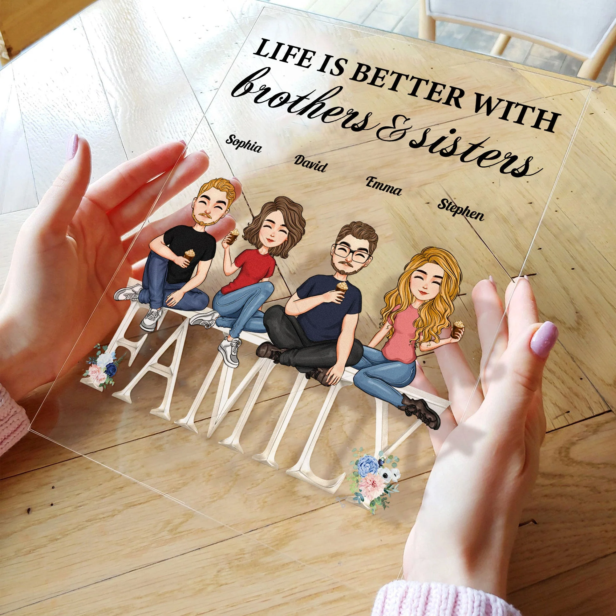 Life Is Better With Sisters And Brothers - Cartoon Version - Personalized Acrylic Plaque - Image 2