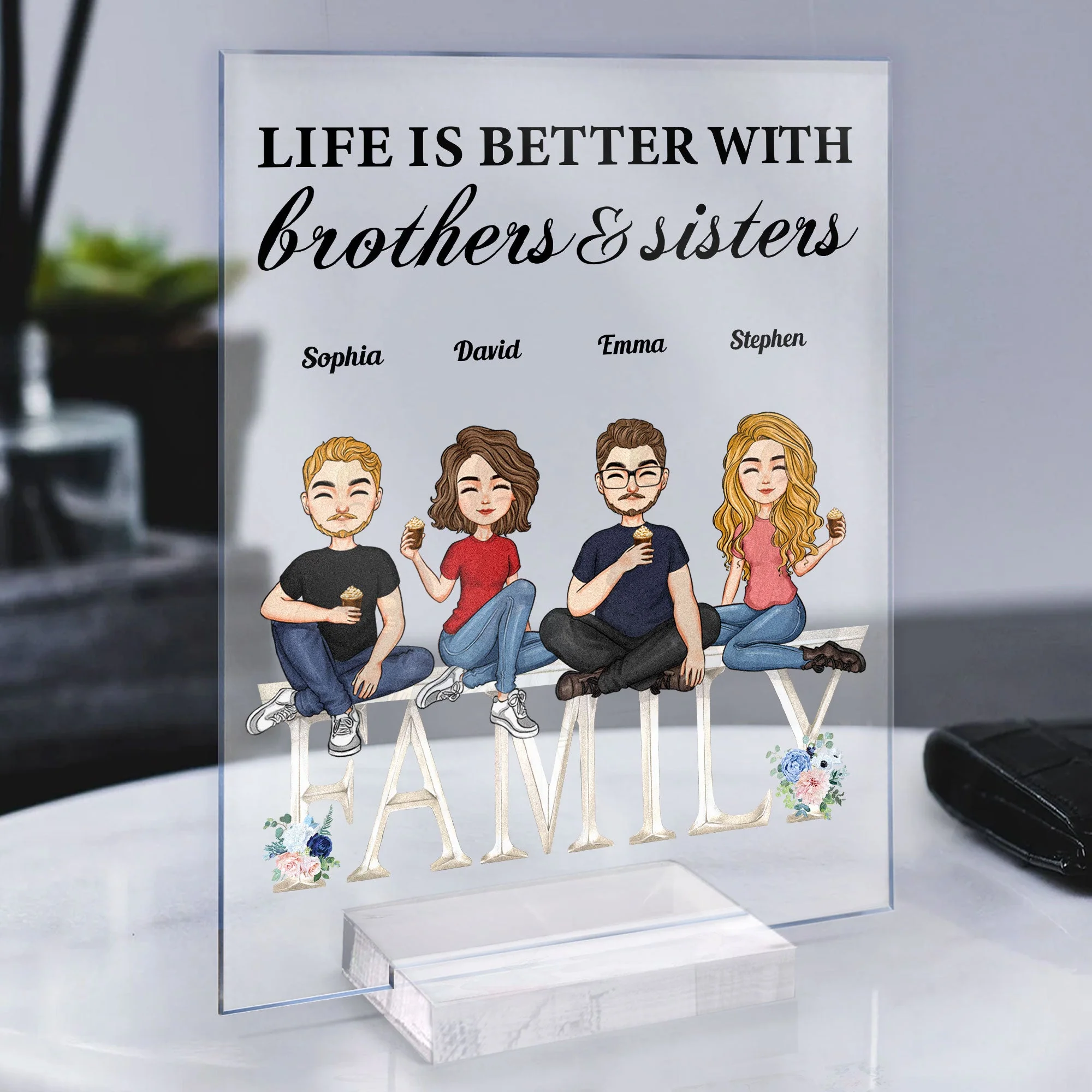 Life Is Better With Sisters And Brothers - Cartoon Version - Personalized Acrylic Plaque - Image 3