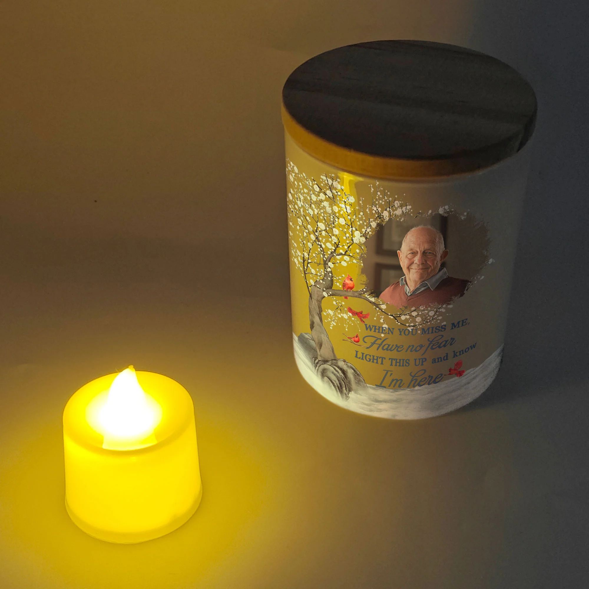 Light This Up & Know I'm Here Memorial Gift - Personalized Photo LED Tea Light Holder - Image 5