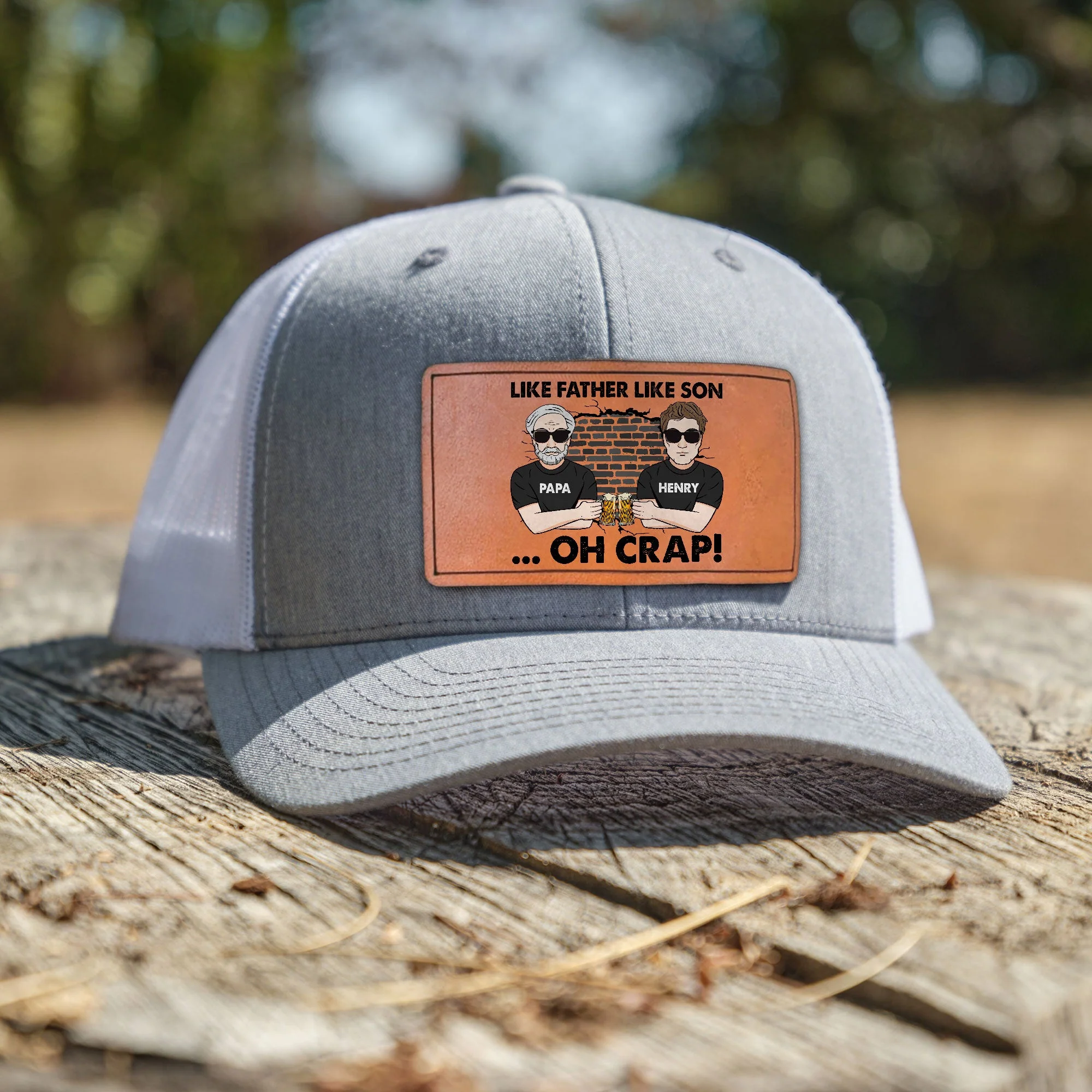 Like Father Like Son - Personalized Leather Patch Hat - Image 2