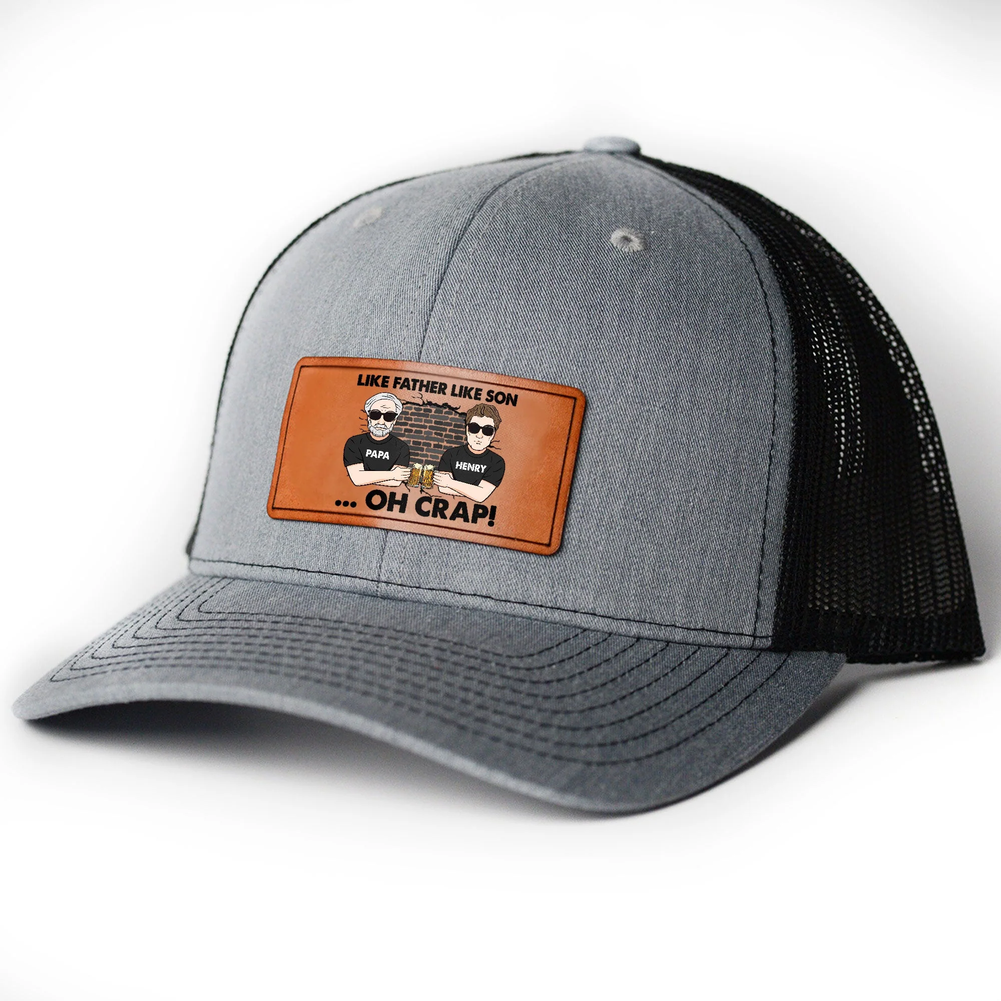 Like Father Like Son - Personalized Leather Patch Hat - Image 5