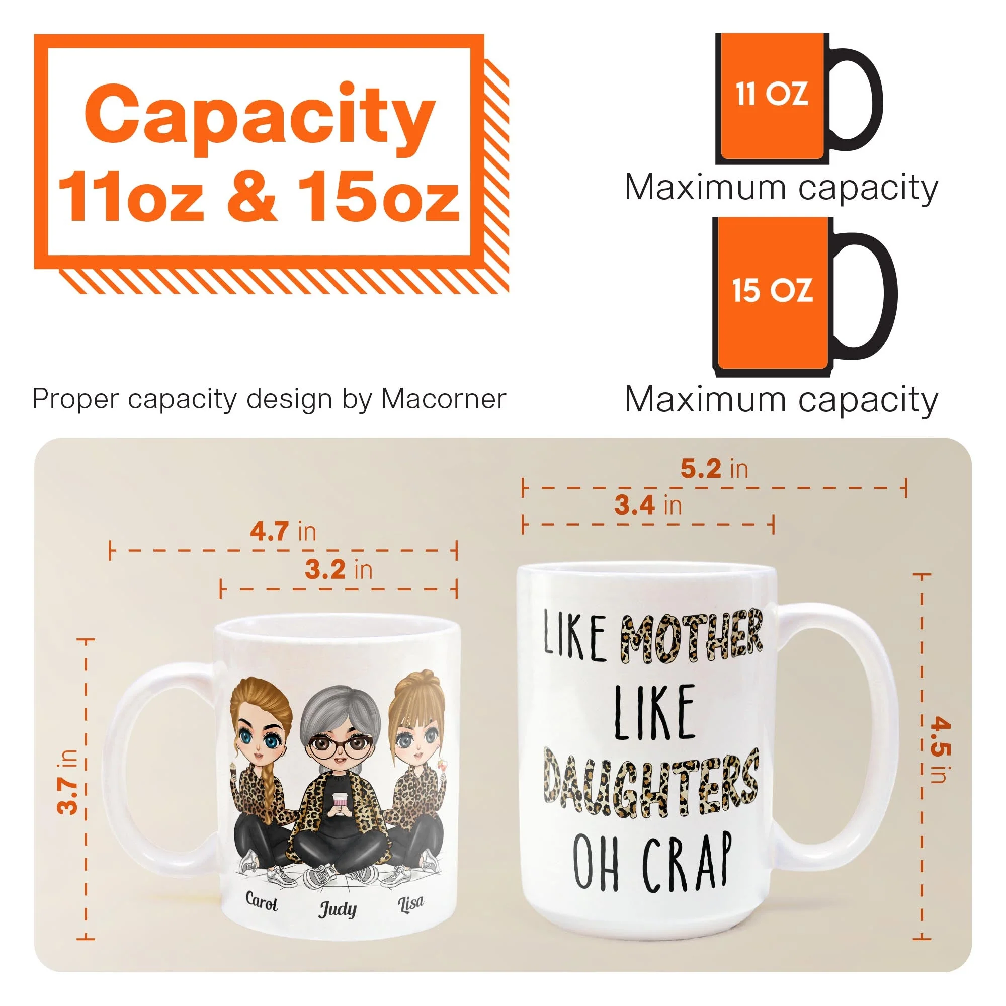 Like Mother Like Daughter Oh Crap Leopard Design - Personalized Mug - Birthday Gift For Mother, Mom, Daughter - Chibi Girls - Image 7