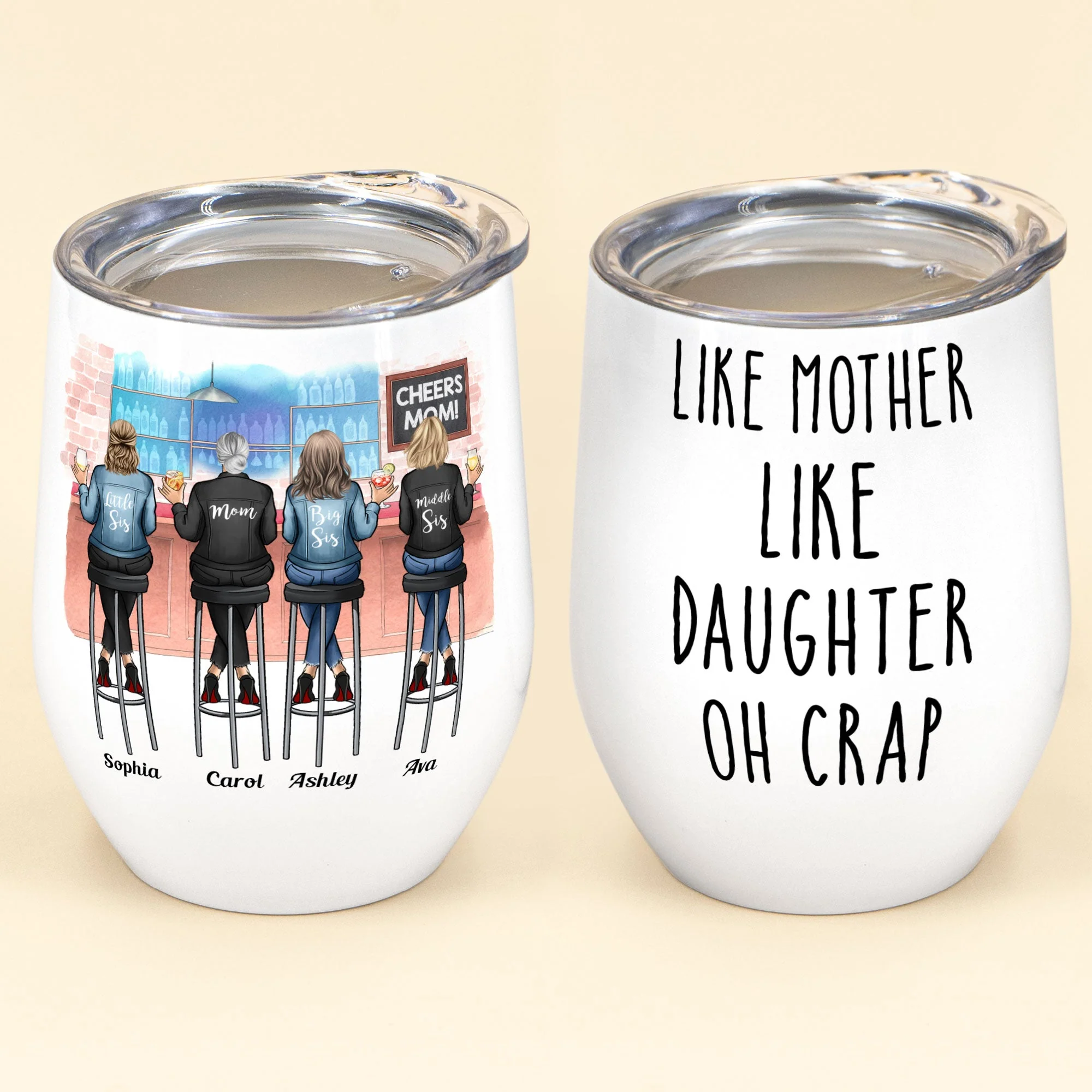 Like Mother Like Daughter Oh Crap  - Personalized Wine Tumbler - Birthday, Mother's Day Gift For Mother, Mom, Daughter - Image 2